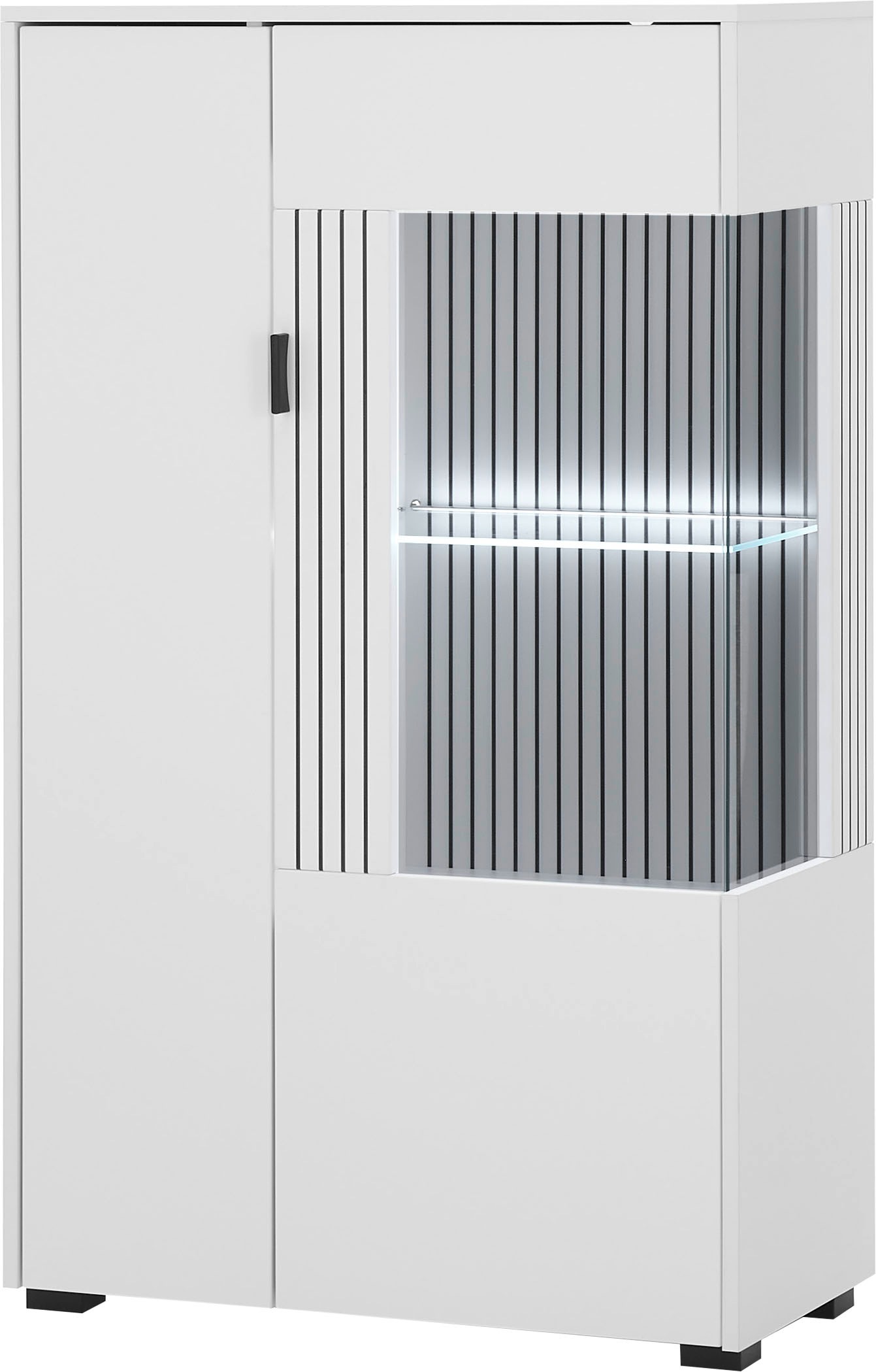 INOSIGN Vitrine »Hudson, Stauraumvitrine, Standvitrine«, in moderner Trendfarbe, Griffe aus Metall (Schwarz), Höhe 125 cm