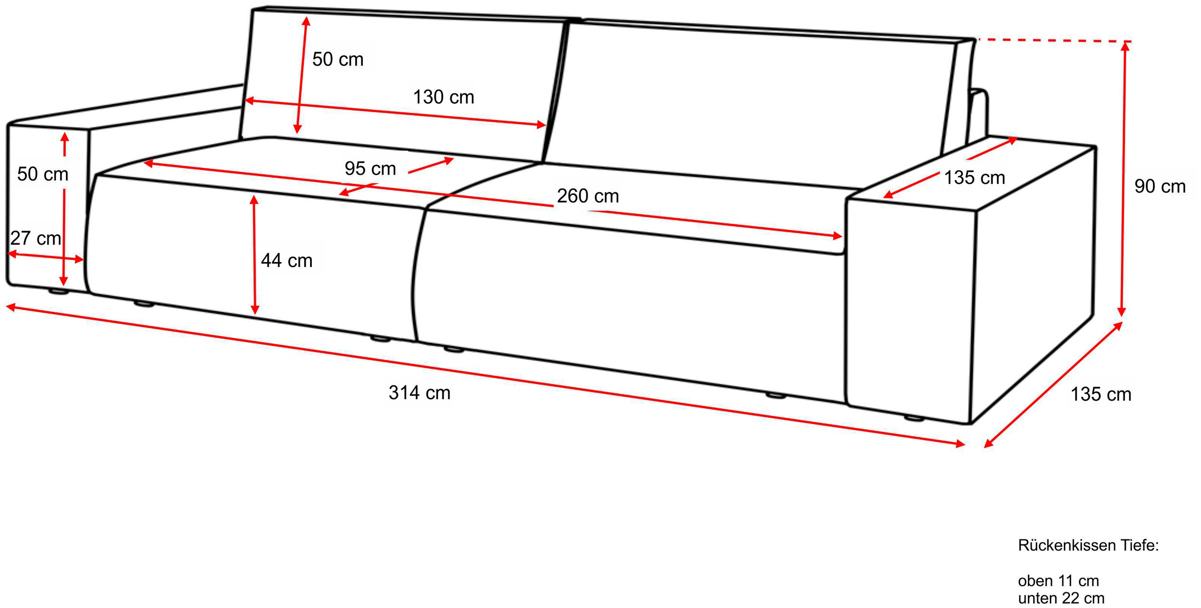 Home affaire Big-Sofa »NEU: SHERWOOD XXL, Big-Sofa (316cm), extra tiefe Sitzfläche 95 cm«, bequemer Sitzkomfort, Cord u. Leinenoptik, Kedernaht