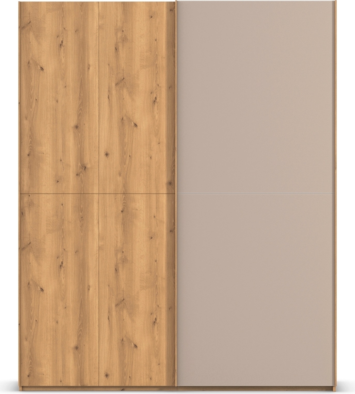 rauch Schwebetürenschrank »Kleiderschrank Schrank Garderobe Schlafzimmerschrank SCALE-WOOD«, edle geteilte Front in massiver Asteiche mit Glastüren MADE IN GERMANY