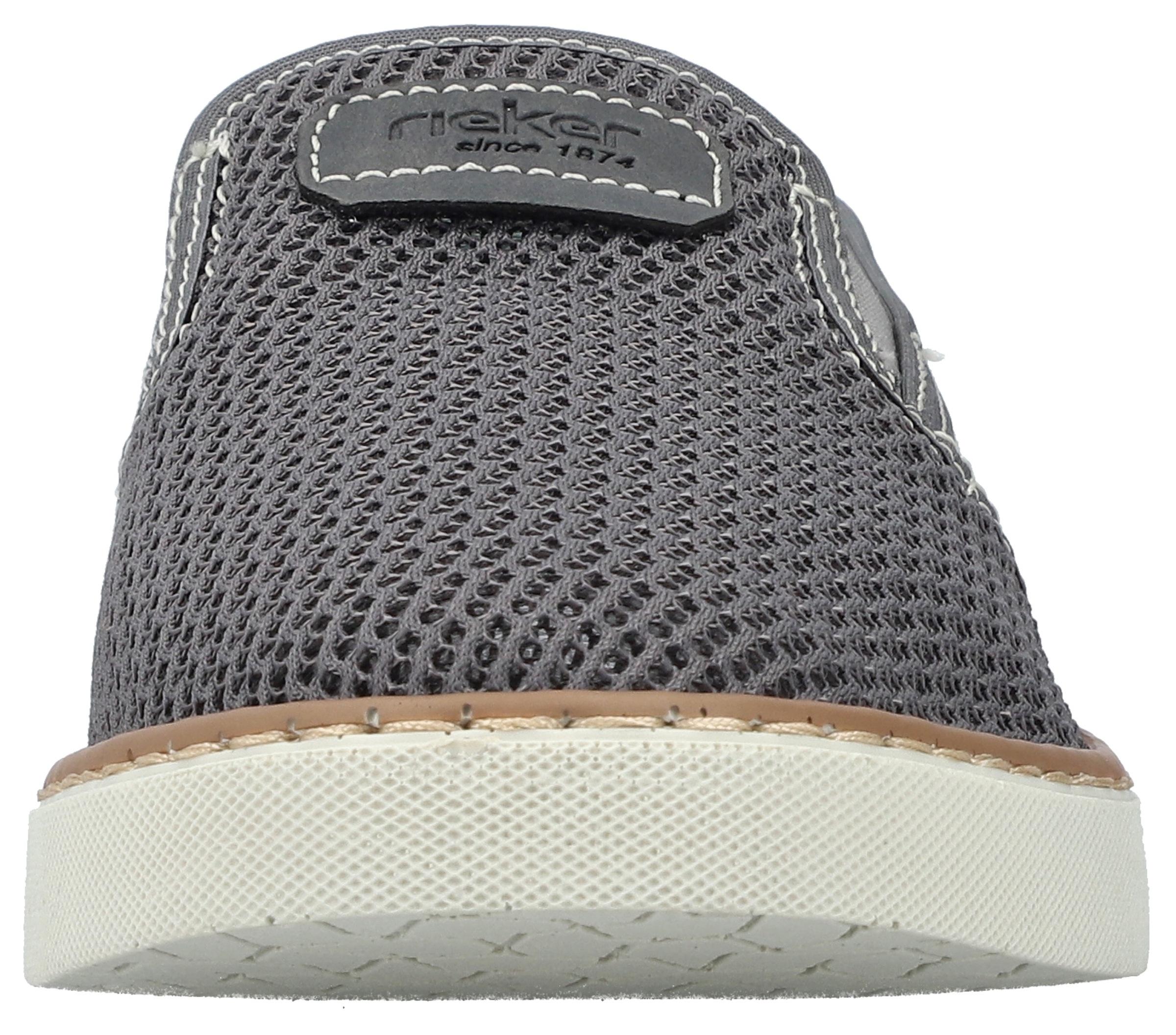 Slipper RIEKER, Herren, Gr. 43, grau (dunkelgrau), Lederimitat, Textil, Schuhe Slipper, Espadrilles, Sommerschuh mit kontrastfarbenen Ziernähten 3