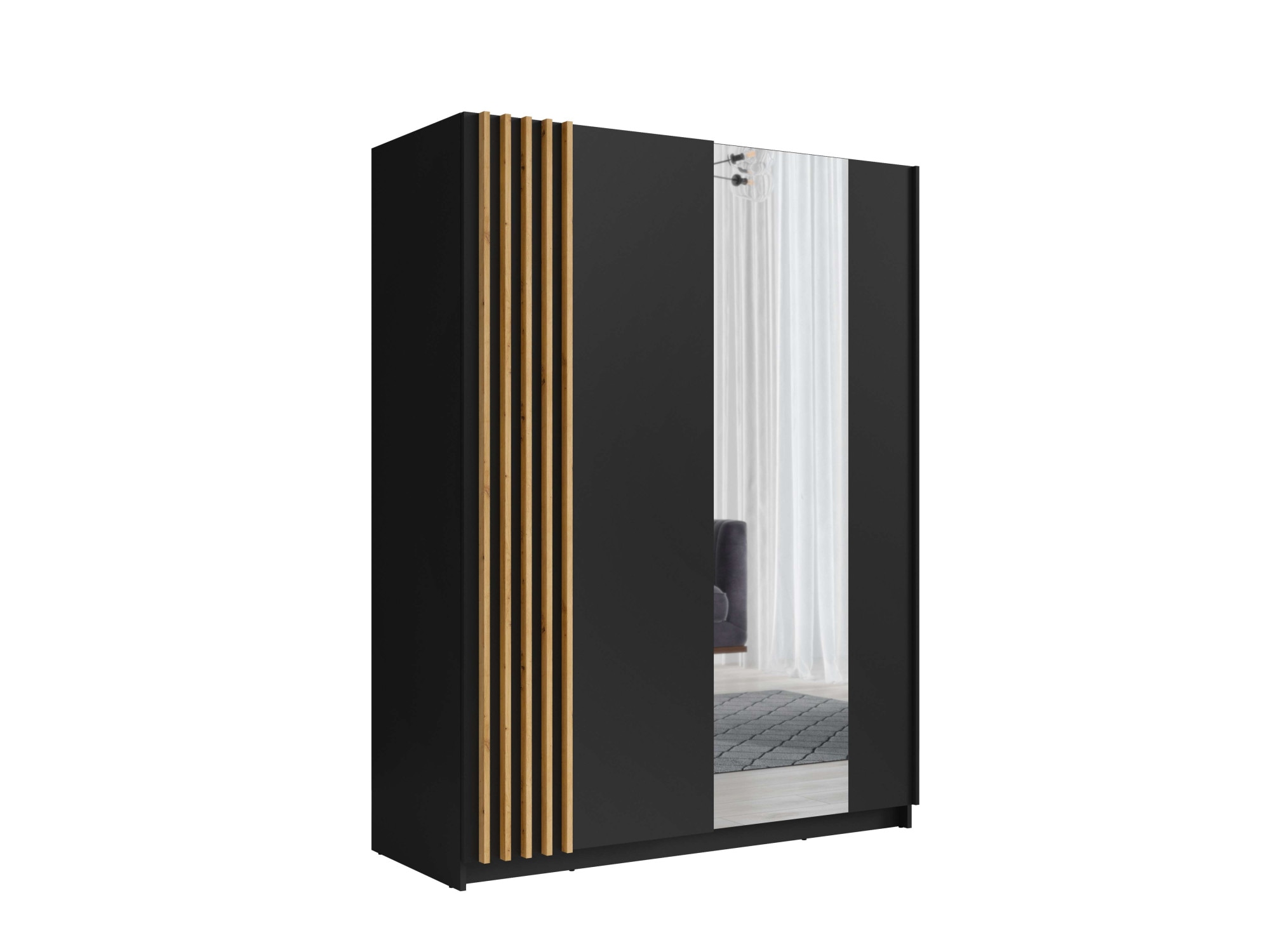 INOSIGN Kleiderschrank »Kleiderschrank Charisy mit Spiegel, 4 Einlegeböden und Kleiderstange«, Garderobe mit 2 Schwebetüren und Lamellen, B/H/T 150/198,5/62 cm