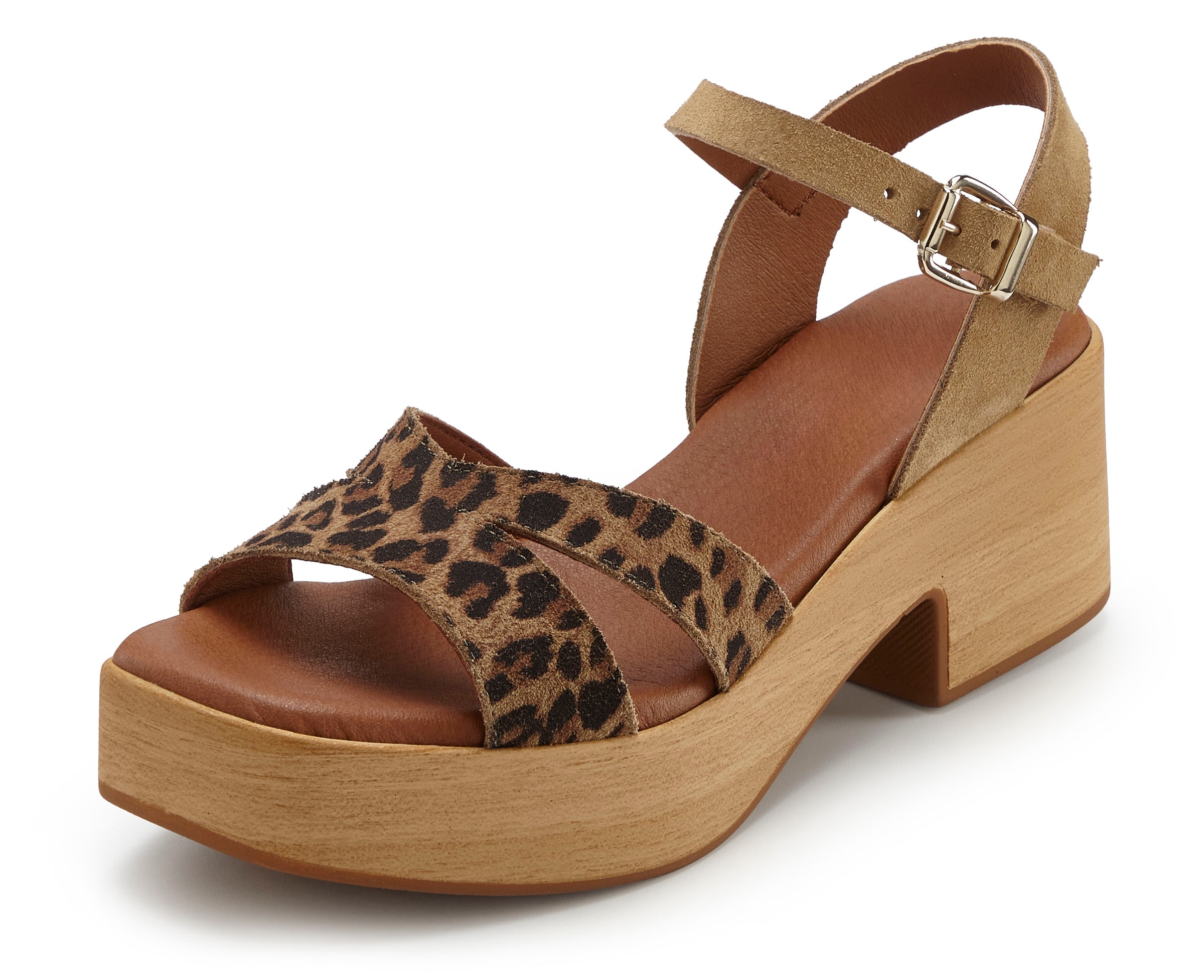 French Connection Sandalette, Sandale, offener Schuh aus Leder mit Blockabsatz