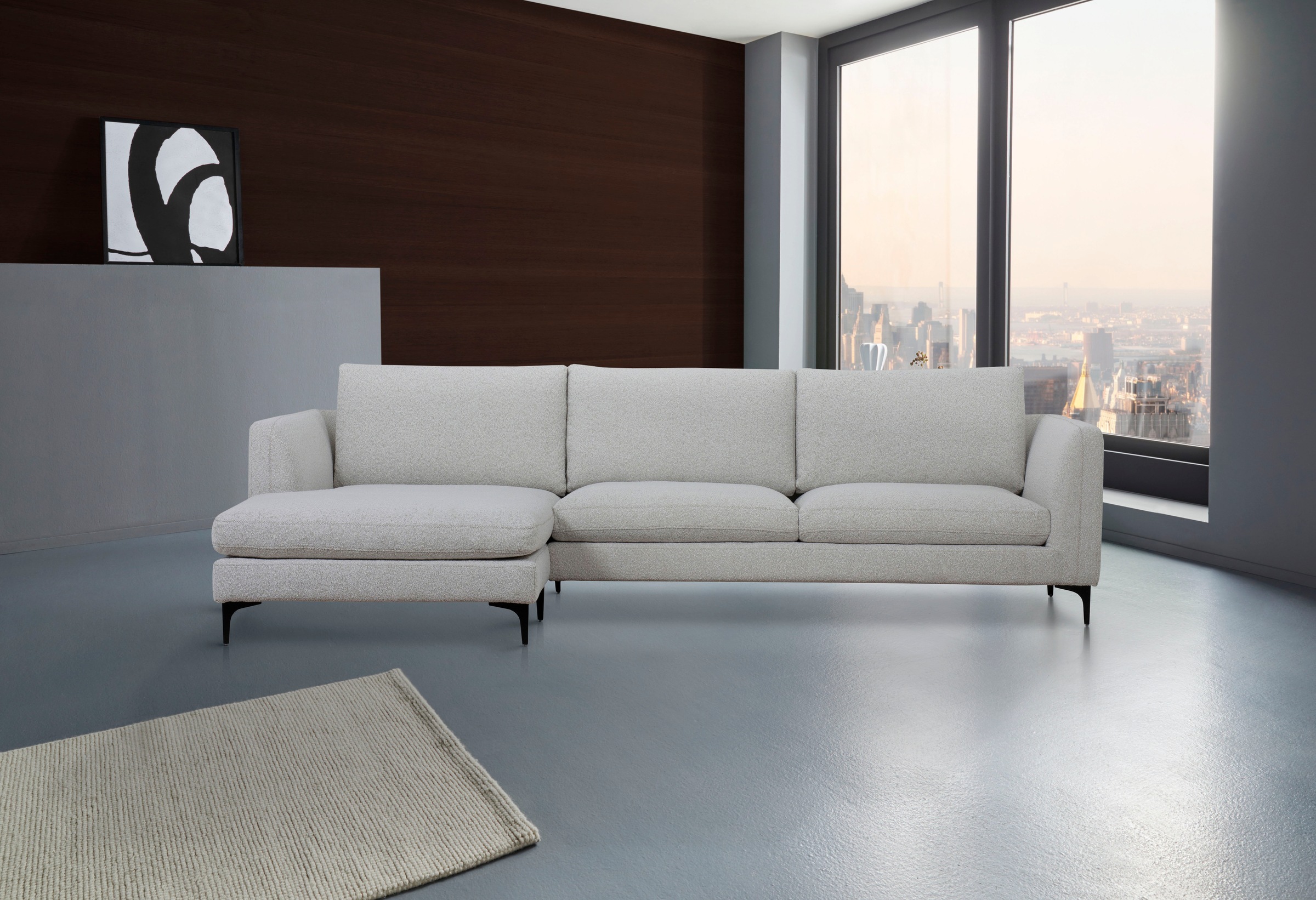 Places of Style Ecksofa »Nixon«, mit Federn für besseren Sitzkomfort, mit schwarzen Metallbeinen