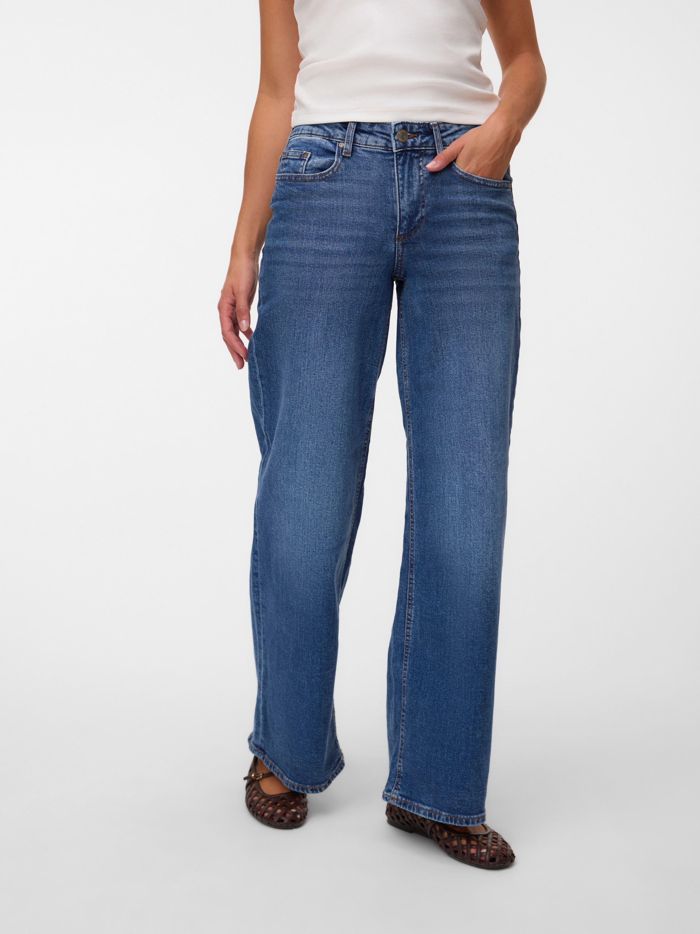 Vero Moda Weite Jeans "VMSANDIE-STRETCH MR WIDE JNS RA3087 NOOS" Baumwollmischung, wide fit, mid rise