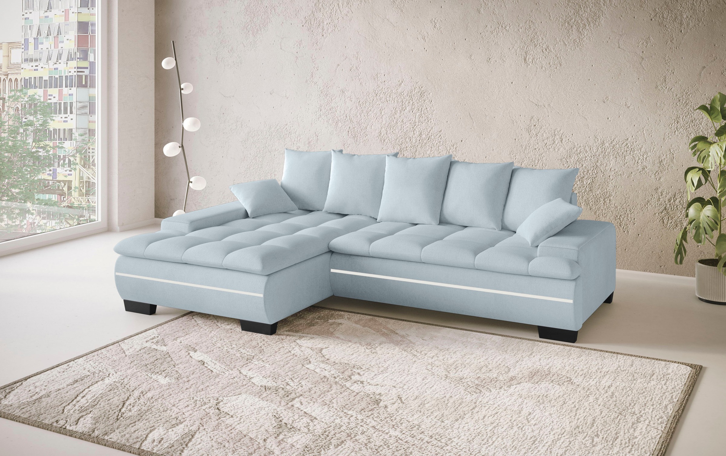 Mr. Couch Ecksofa »Haiti II, L-Form«, RGB-LED Beleuchtung, wahlweise mit Kaltschaum, Bett, Bettkasten