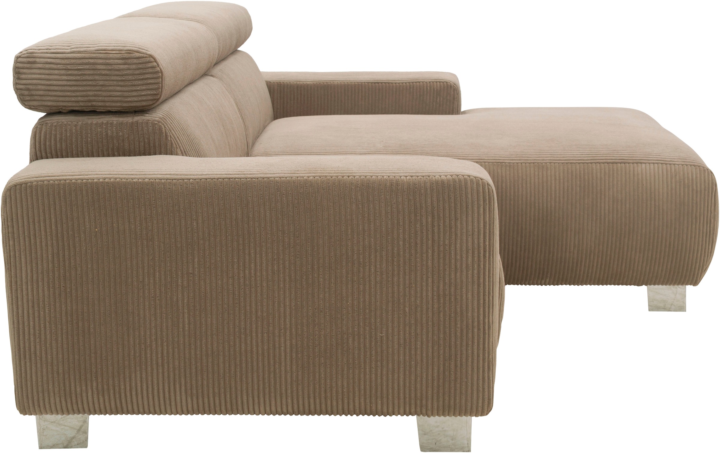 DOMO collection Ecksofa »100030 inkl. Kopfteilverstellung, guter Sitzkomfort, Cordbezug, L-Form«, mit komfortabler Wellenunterfederung, ideal für kleine Räume