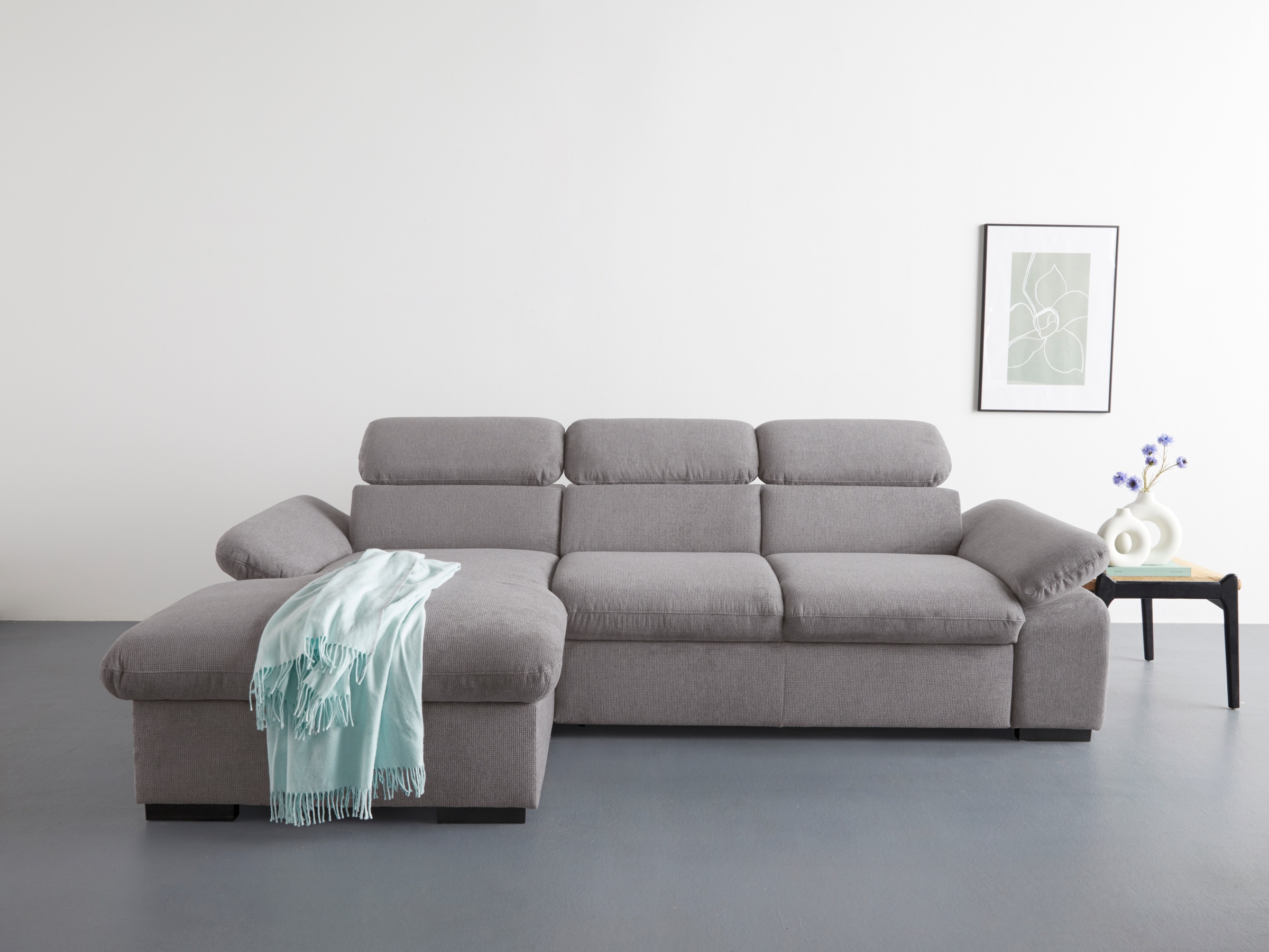 COTTA Ecksofa »Lola L-Form«, (Set, mit Hocker), mit Hocker & Kopfteilfunktion, wahlw. Bett- und Armteilfunktion