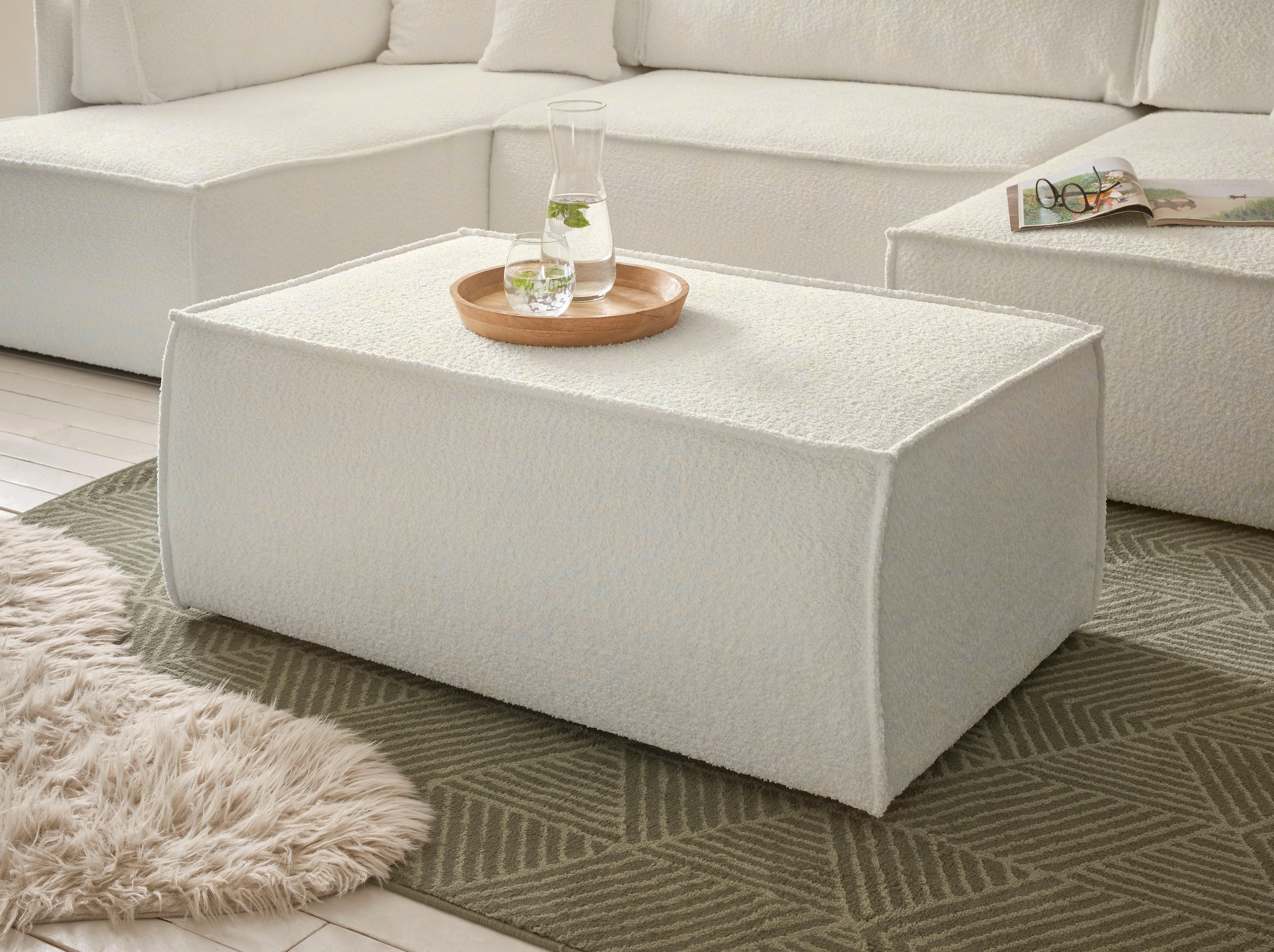 OTTO home Hocker "FINNLEY, Polsterhocker in Bouclé, Struktur fein u. Mega C günstig online kaufen