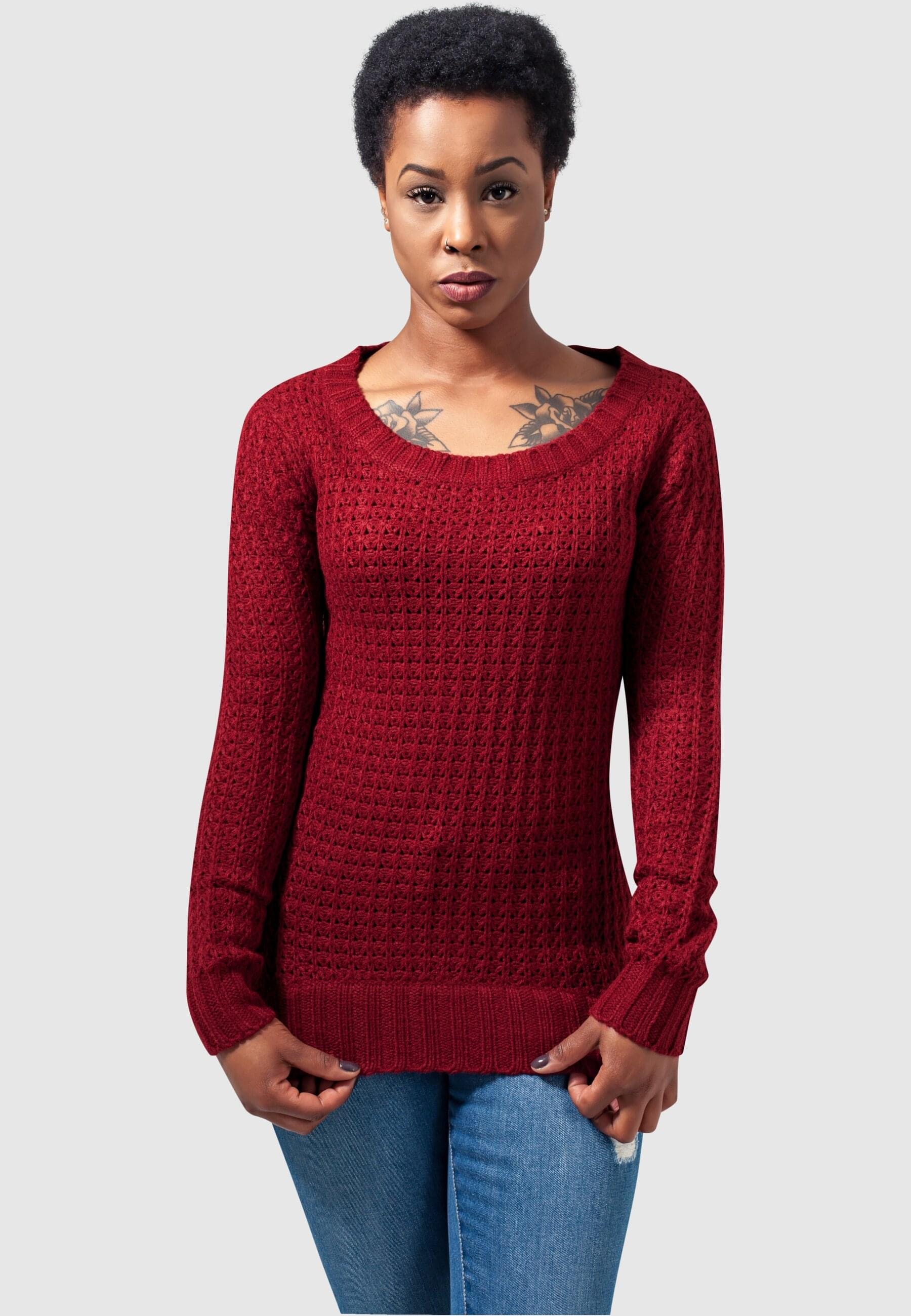 URBAN CLASSICS Rundhalspullover »Urban Classics Damen Ladies Long Wideneck Sweater«, (1 tlg.)