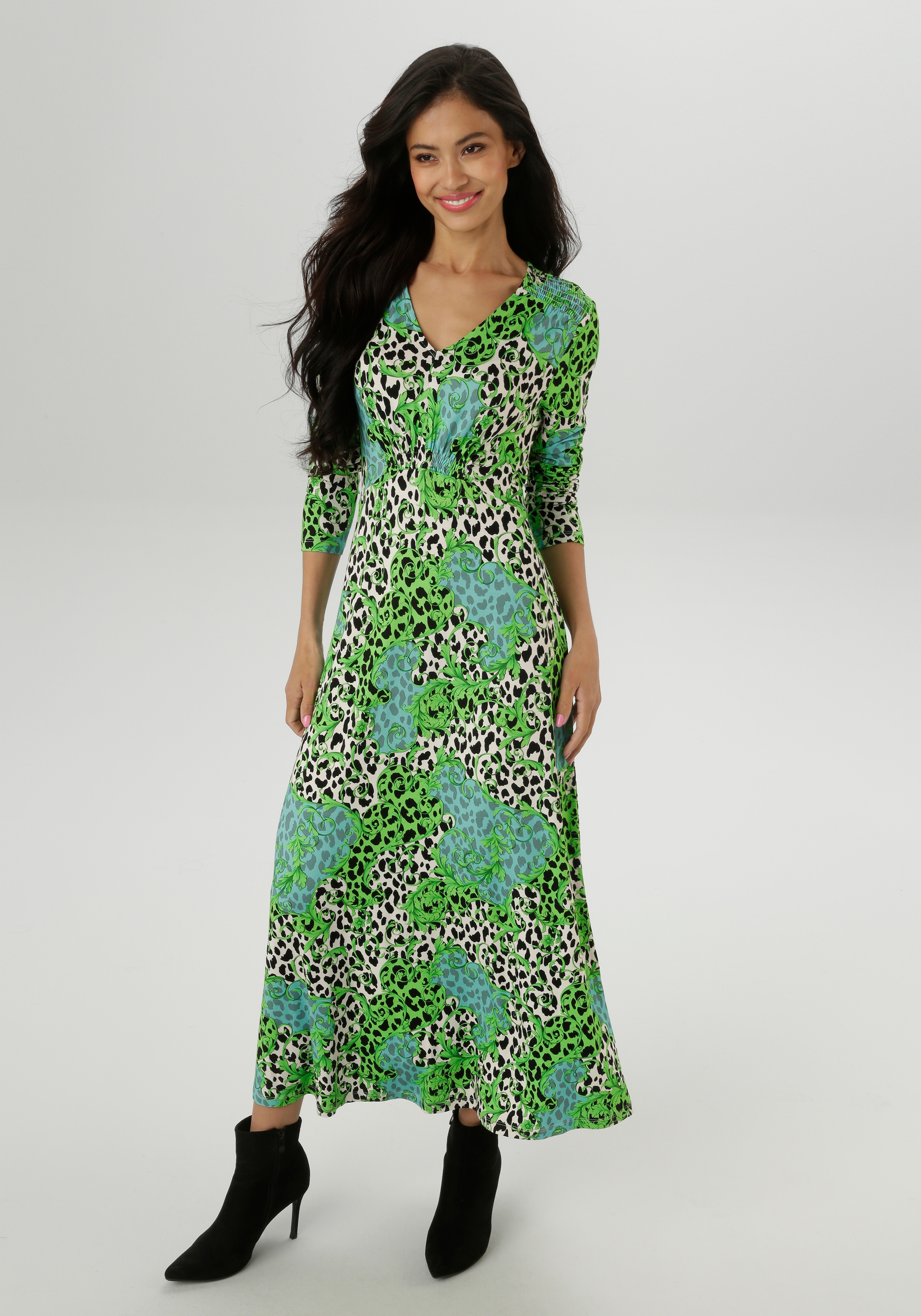 Aniston SELECTED Midikleid, mit Smok-Details und fantasievollem Leo-Print - NEUE KOLLEKTION