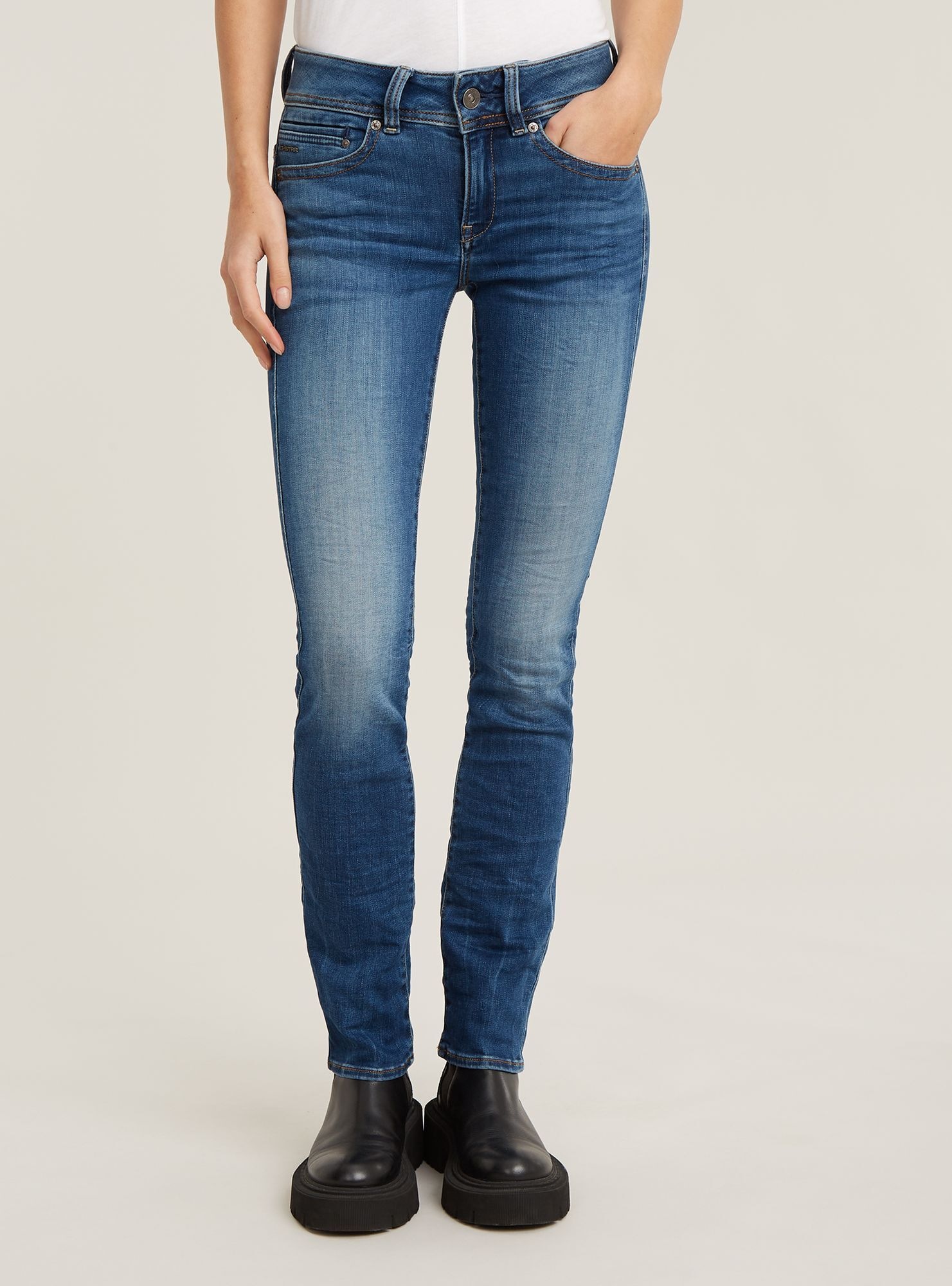 G-STAR Damen Regular-fit-Jeans "Midge Straight Jeans"medium indigo aged, Gr. 31, Obermaterial: 7% Elastomultiester, 1% Elasthan, Jeans