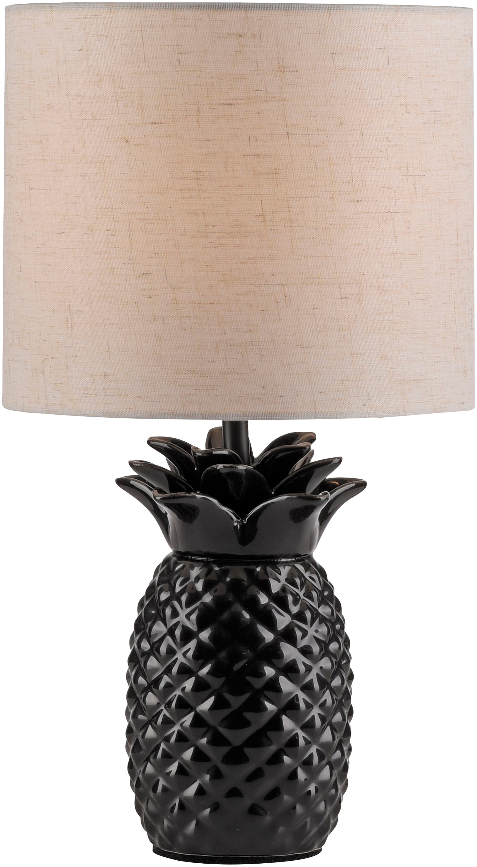 Leonique Tischleuchte »Tenille - Tischlampe im Ananas Design«, 1 flammig, Leuchtmittel E14 | ohne Leuchtmittel, Leinenschirm, Ananas, Pineapple, schwarz, E14