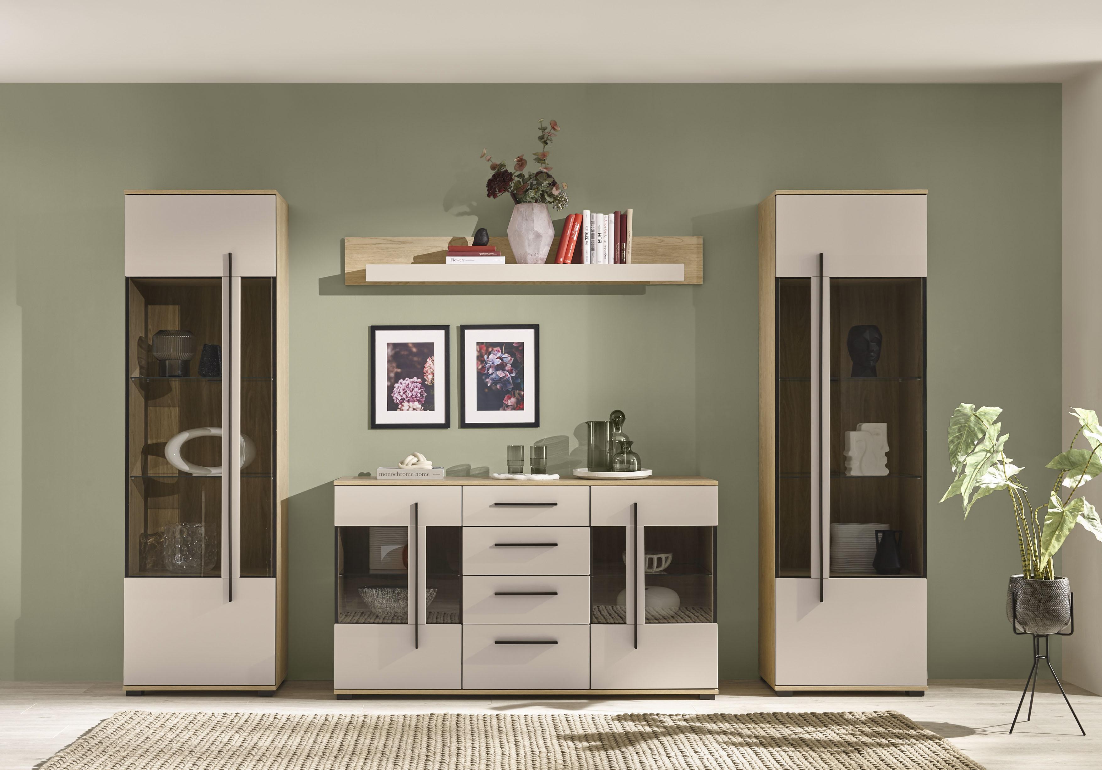 Home affaire Wohnwand "Cantara, Anbauwand, Wohnzimmer-Set, in Eiche Evoke, Weiß oder Kaschmir" Set, 4 Stk. tlg.