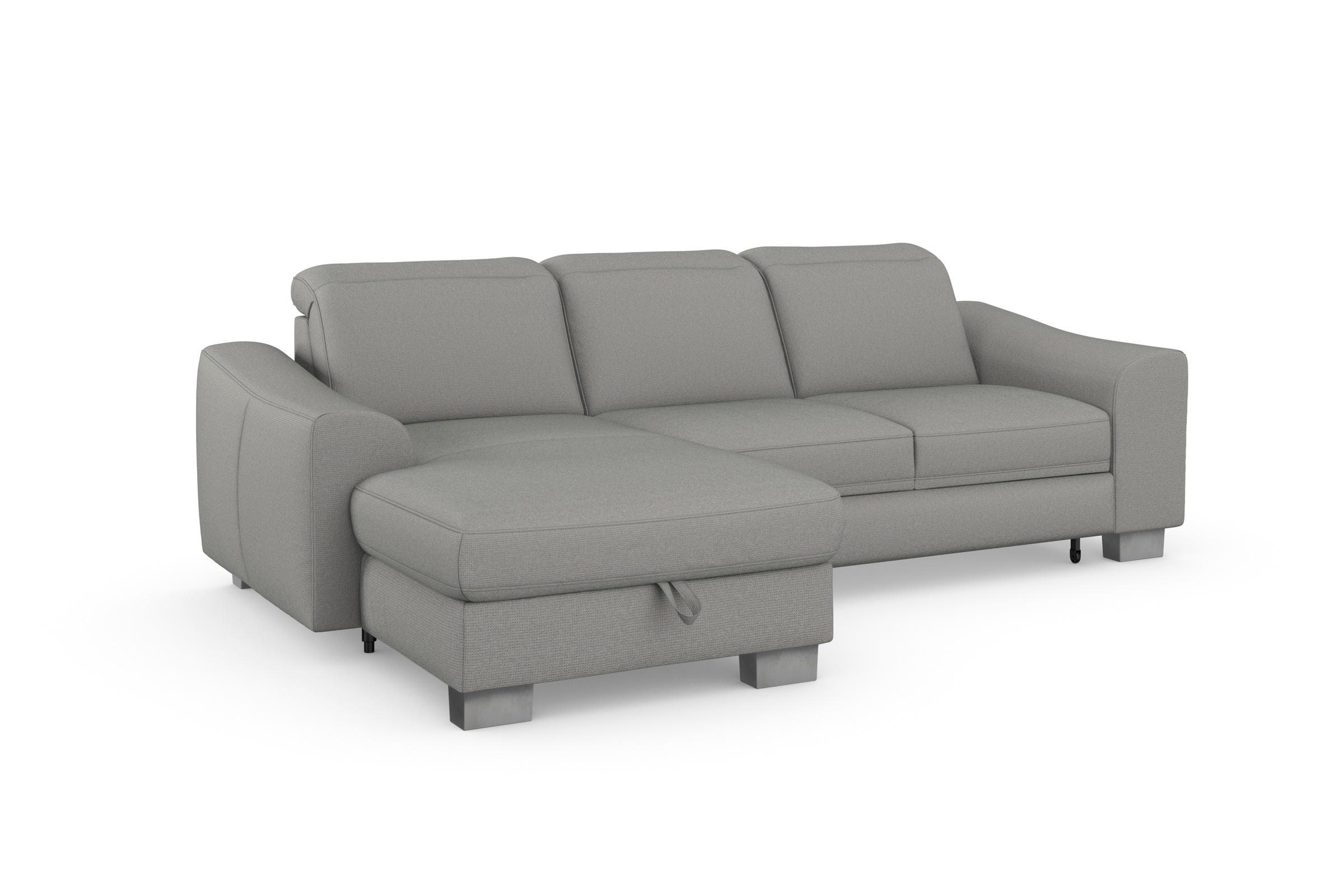 Ecksofa SIT & MORE "Dundee L-Form", silber, B:264cm H:86cm T:175cm, Sofas, Ecksofa, mit Federkern und Edelstahlfüßen, wahlweise mit Kopfteilverstellung 3