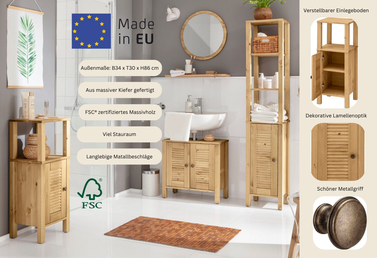 Home affaire Unterschrank »Ayanna«, aus Massivholz, FSC®, Lamellenfront, Breite 34 cm