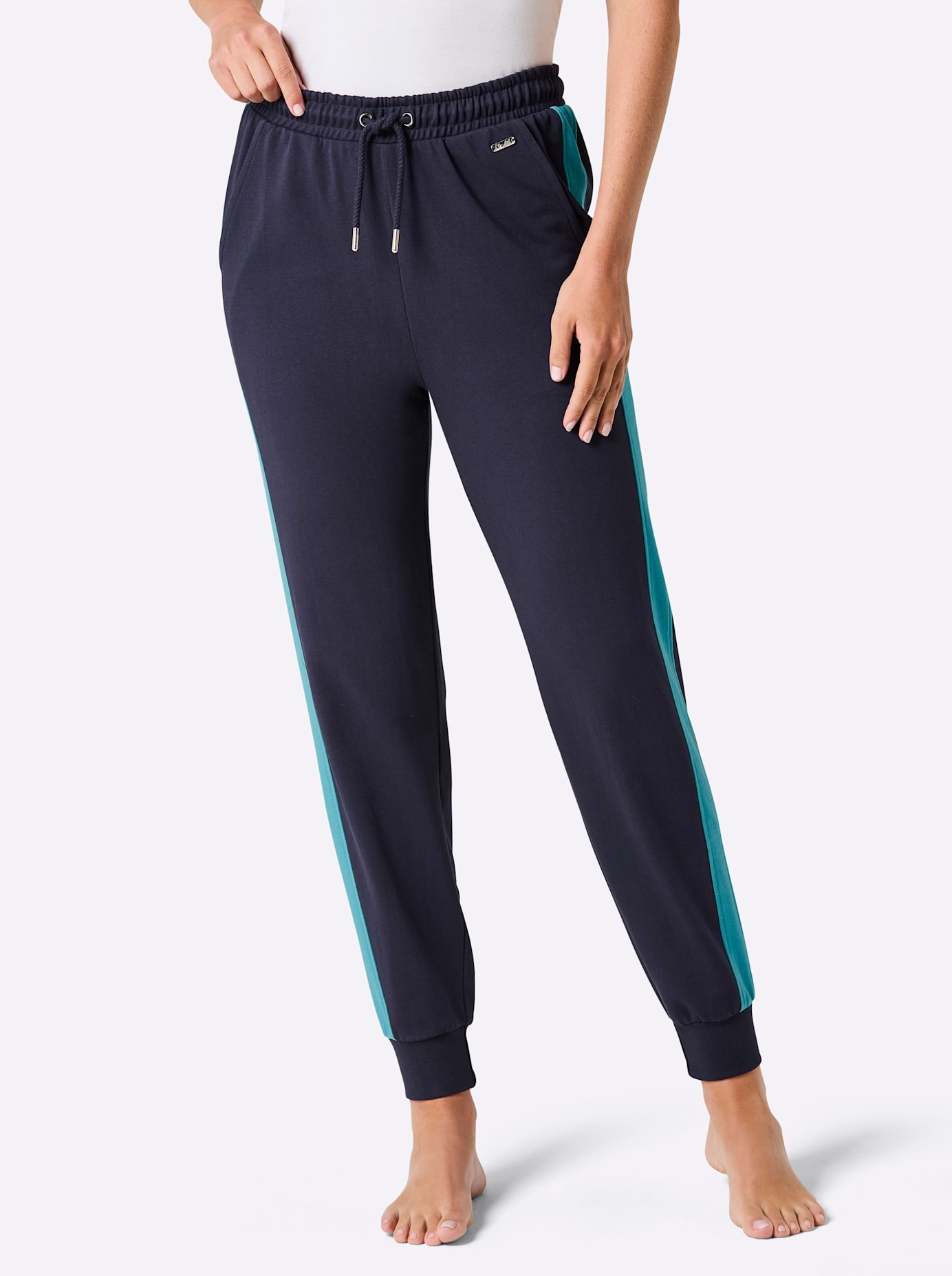 Dehnbund-Hose FEEL GOOD, Herren, Gr. 36/38, Normalgrößen, marine, türkis, 95% Baumwolle, 5% Elasthan, unifarben, Hosen