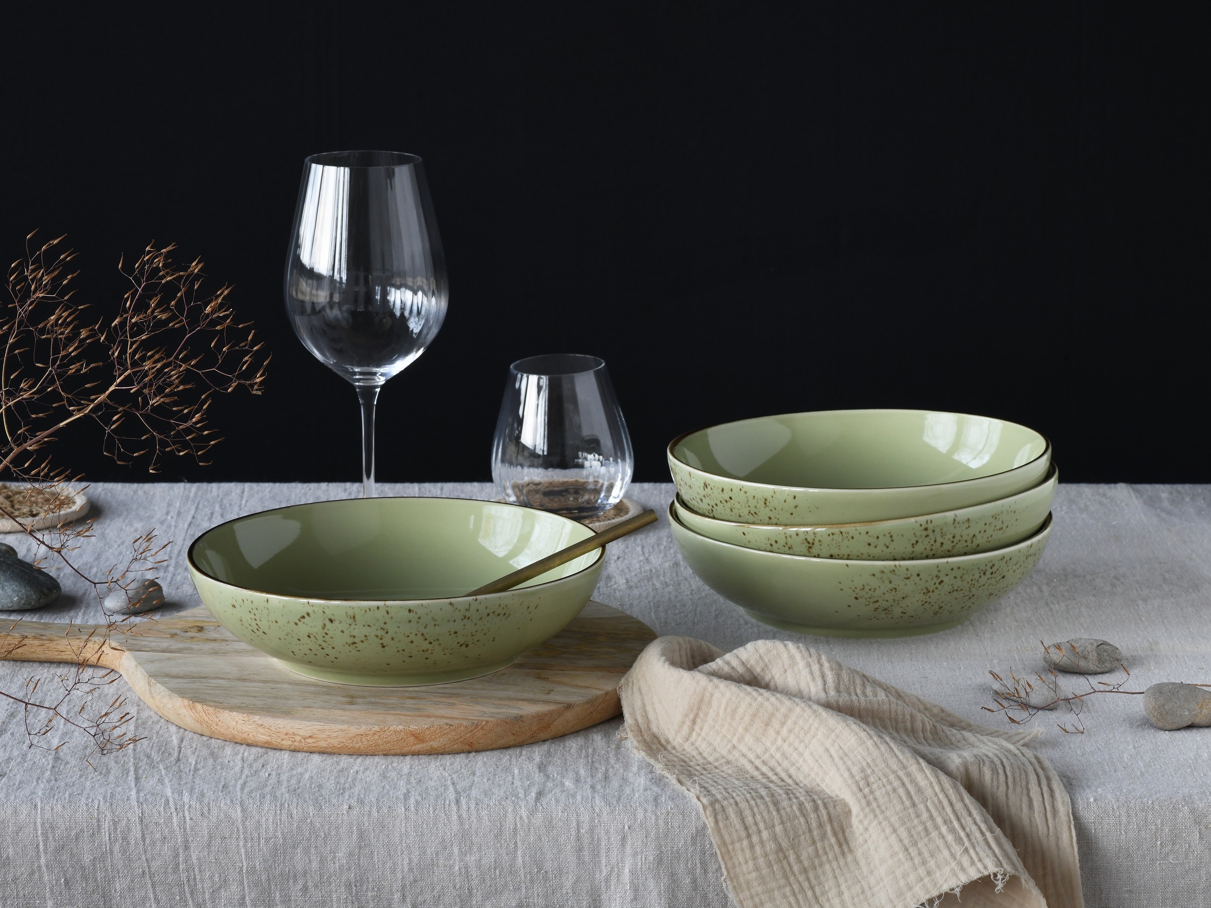 CreaTable Schale »Nature Collection, Poke Bowl, Ø 22,5 cm, 4-tlg« 4 Stk. aus Steinzeug Handwerklicher Look, Vintage, Höhe 5 cm