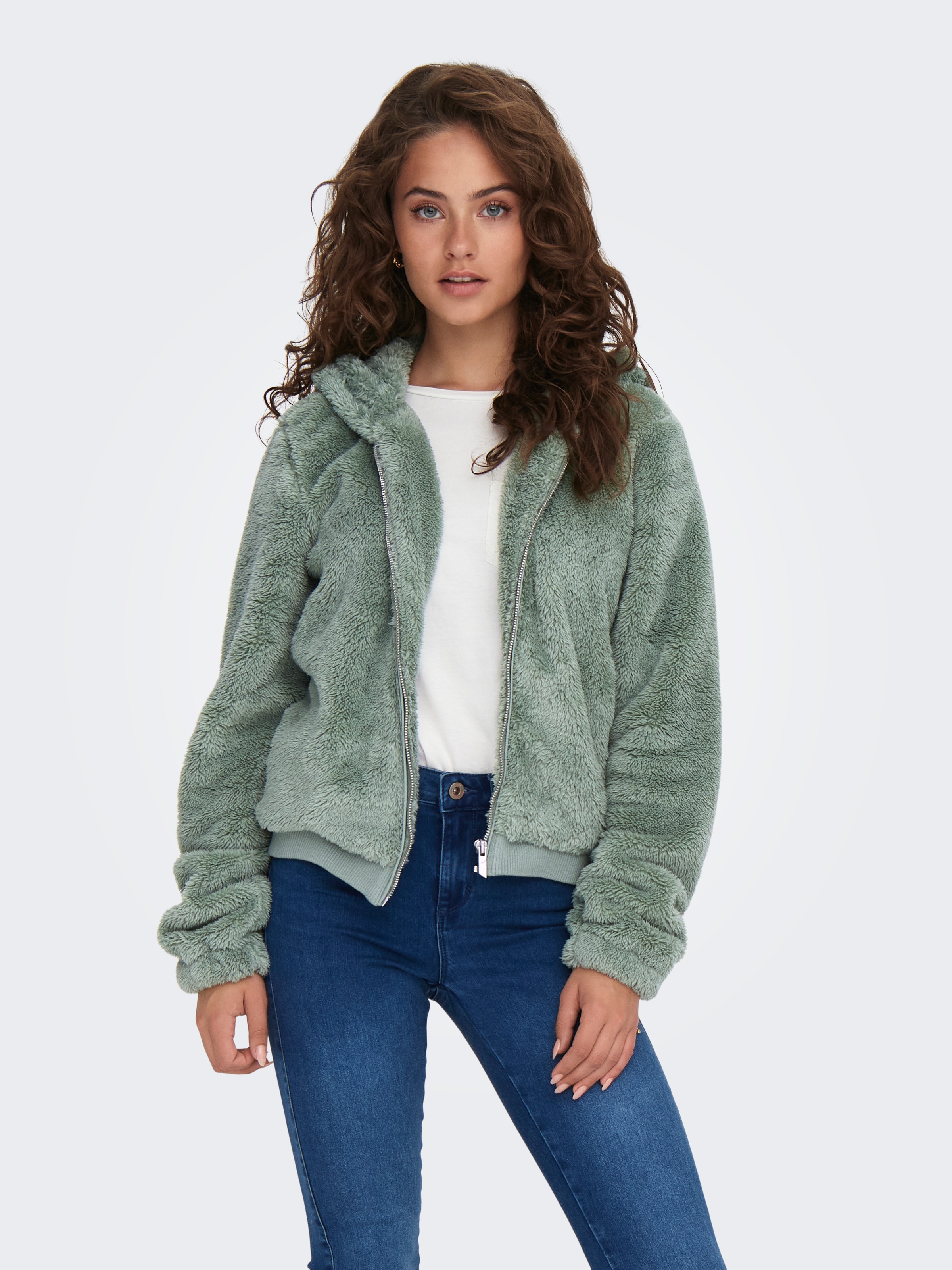 ONLY Kapuzenplüschjacke "ONLNEWANNA CONTACT SHERPA JKT OTW NOOS", mit Kapuz günstig online kaufen