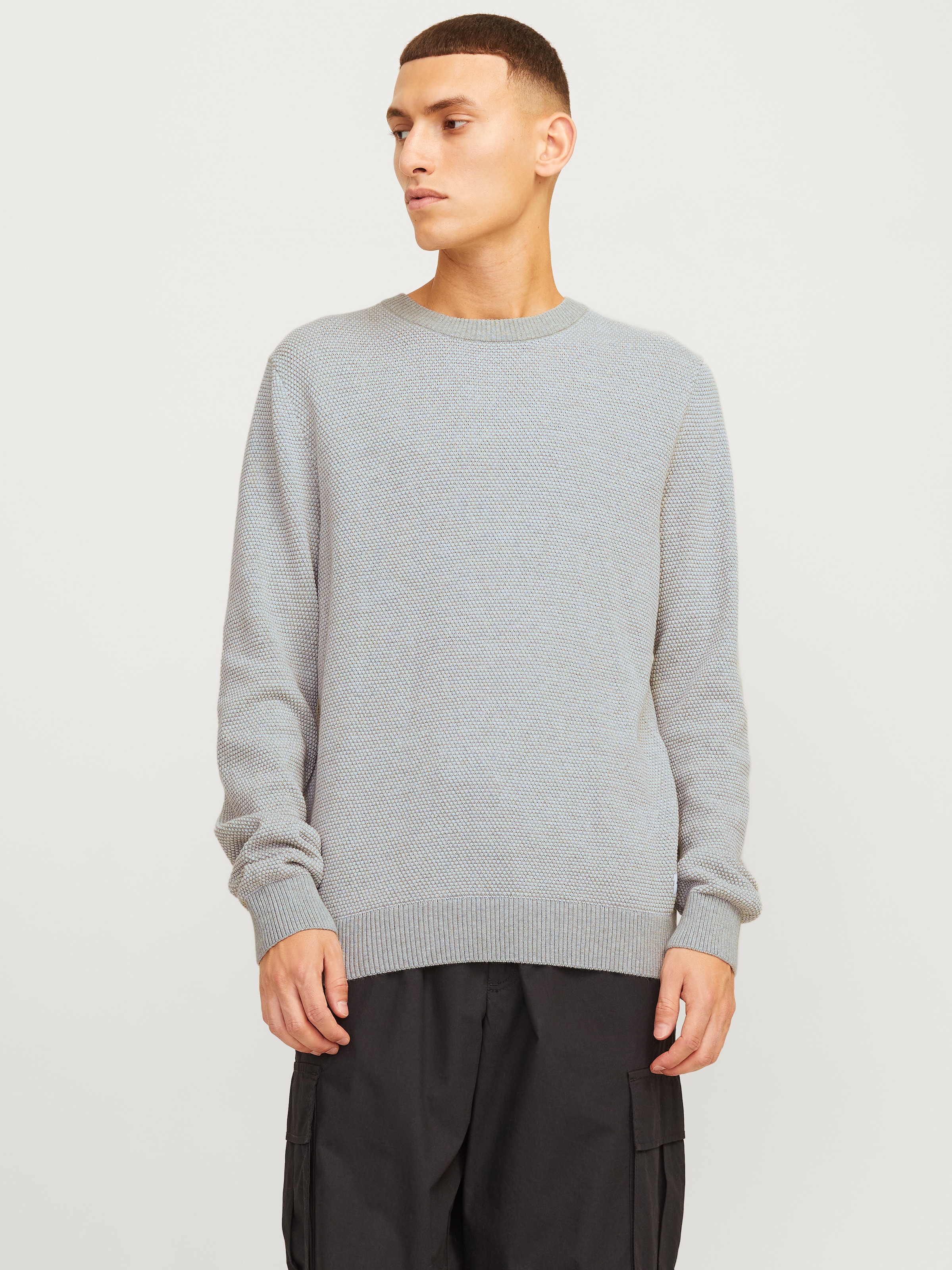 Jack & Jones Rundhalspullover "JJEGLOBE KNIT CREW NECK NOOS", in Strick Optik