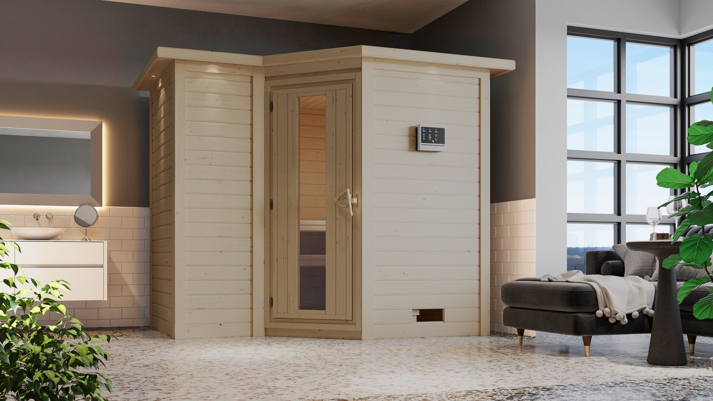 KARIBU Sauna "Sanna 2", ohne Ofen, (ohne Ofen), beige, Saunen, ohne Ofen
