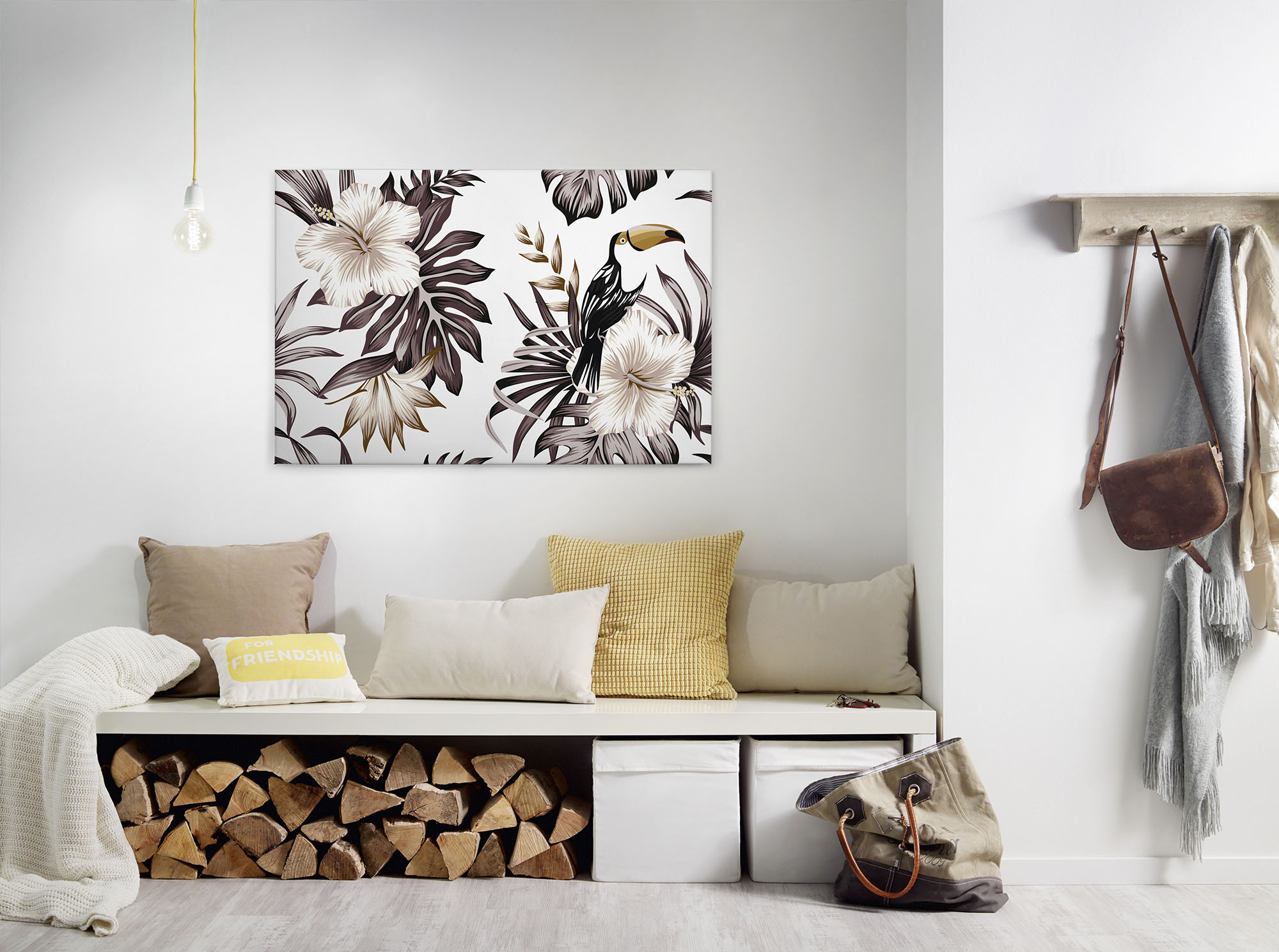 A.S. Création Leinwandbild "Toucan" Blumen Kunst 1 Stk. tlg. Palmenblätter Hibiskus Dschungel Keilrahmen Leinwand-Bild Wohnzimmer