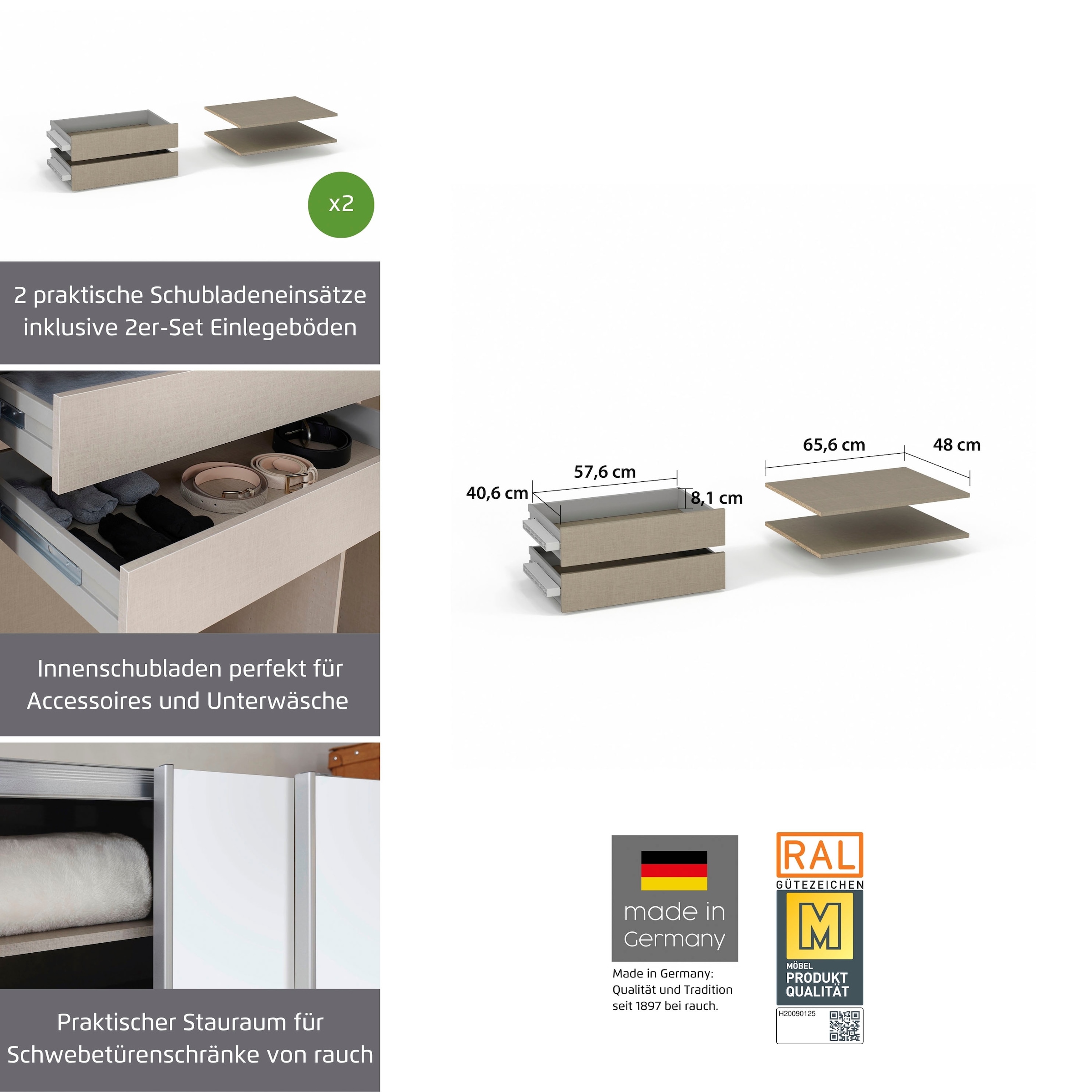 rauch Schubladeneinsatz »Koluna« 2 Schubladeneinsätze mit 2 Fachböden 66 cm für Schwebetürenschränke