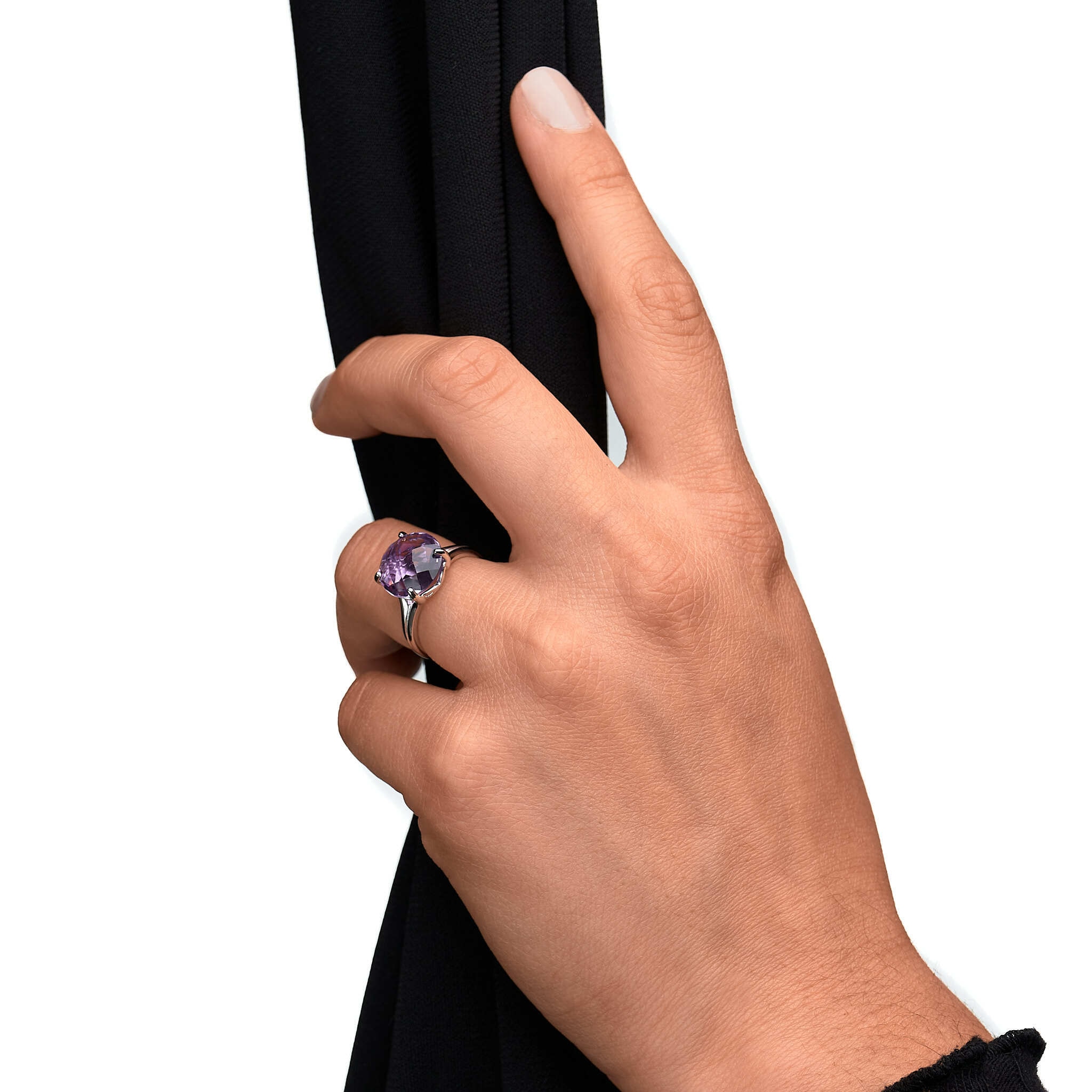 Zeeme Fingerring »Silber 925 rhodiniert mit echtem Amethyst 12mm«