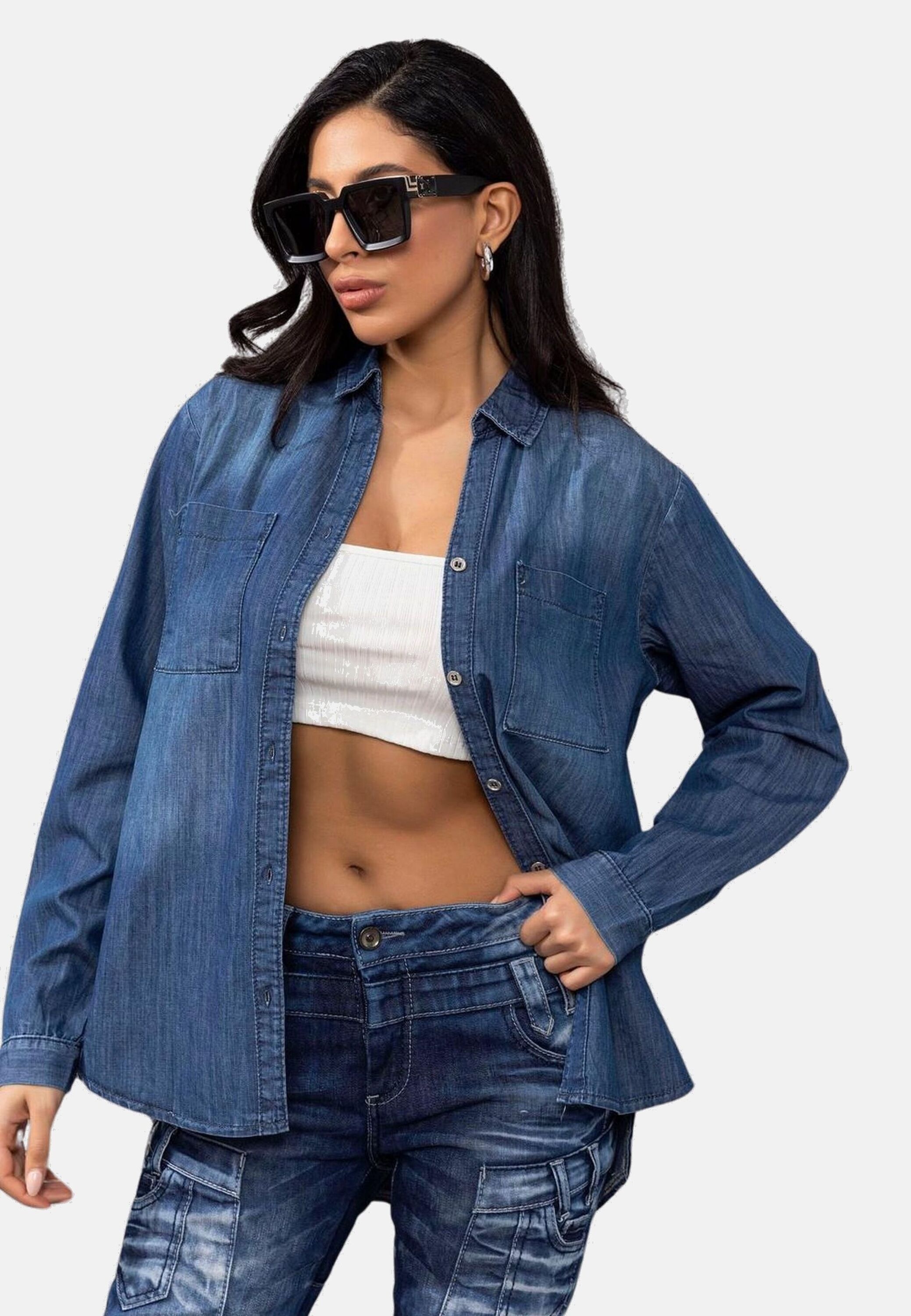 Cipo & Baxx Jeansbluse "Cipo & Baxx Jeansbluse" mit Brusttaschen, WH134