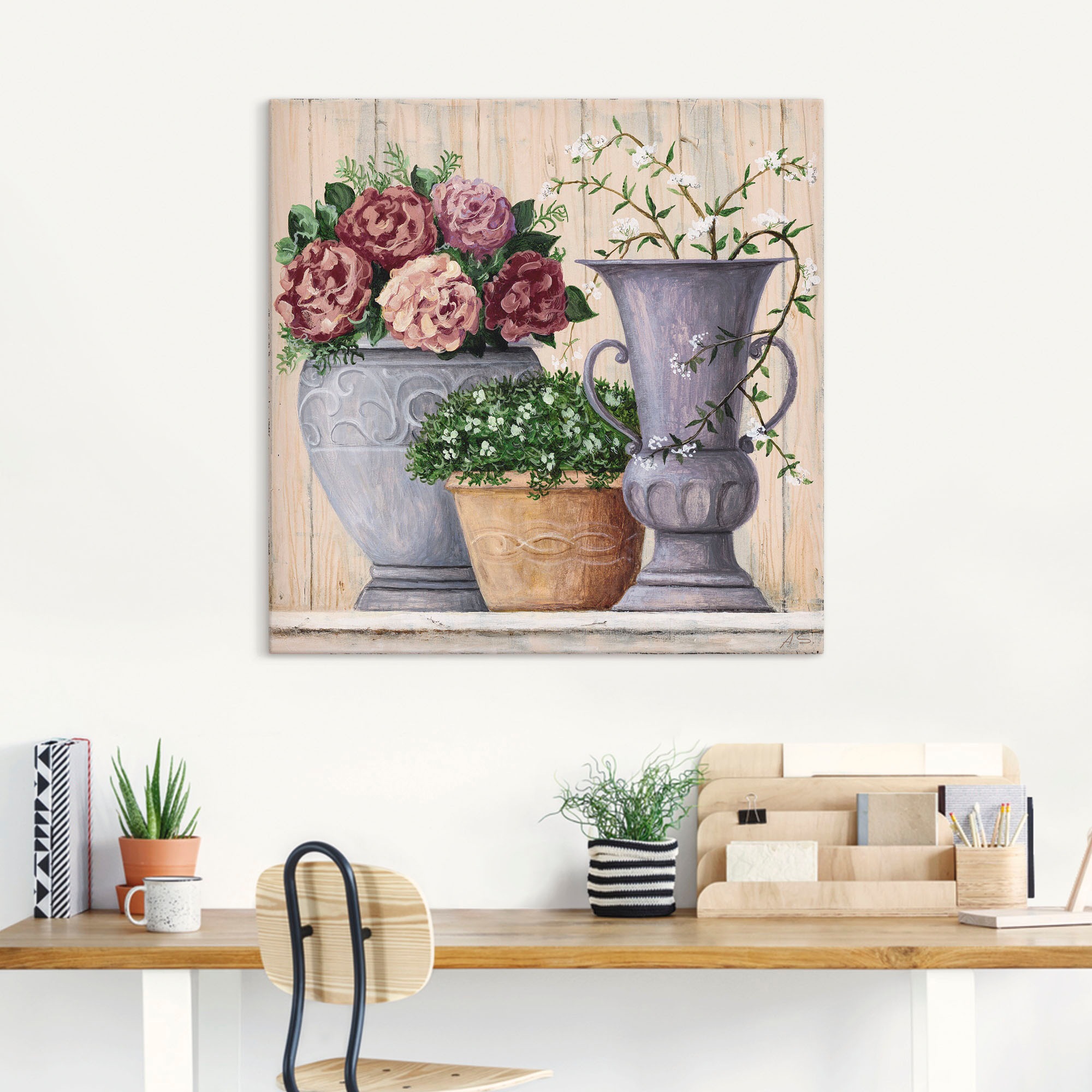 Artland Leinwandbild "Antike Blumen hell" Vasen & Töpfe 1 Stk. tlg. auf Hol günstig online kaufen