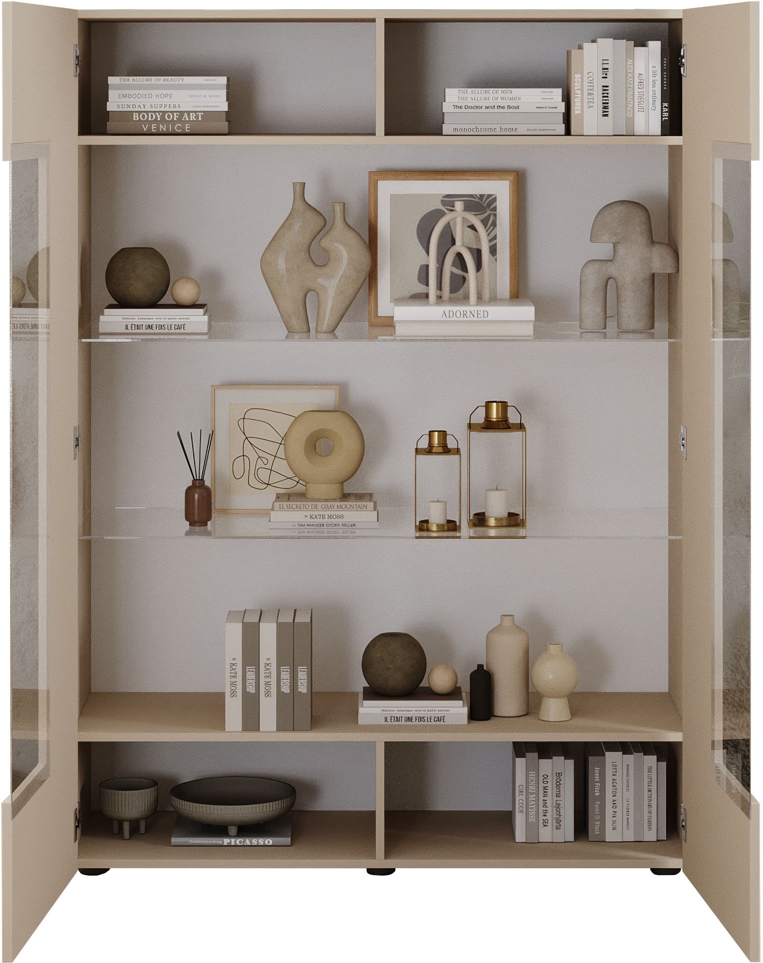 Thumbnail - Home affaire Vitrine "RIO, Höhe 166 cm, Hochschrank mit 2 Türen, Anrichte, Standvitrine" Vitrinenschrank, geriffelte MDF...