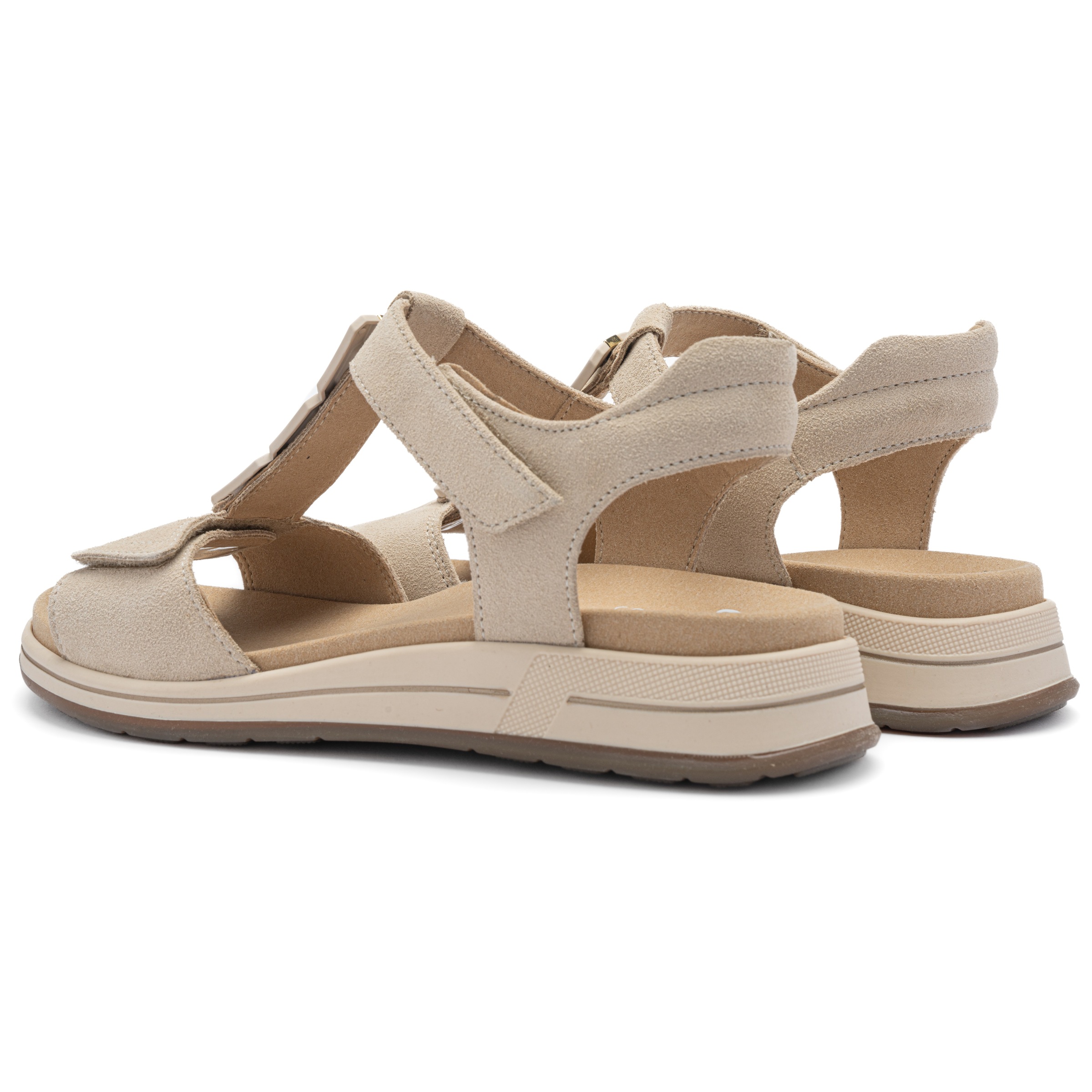 Keilsandalette ARA "OSAKA-S", Damen, Gr. 42, hellbeige, Veloursleder, unifarben, Basic, Schuhe, Keilabsatz, Riemchensandale mit High Soft-Funktion, H-Weite 3