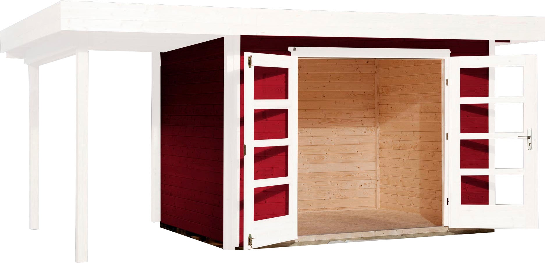 Gartenhaus WEKA, rot, Massivholz, Gartenhäuser, "Designhaus 126 Plus", mit Anbaudach