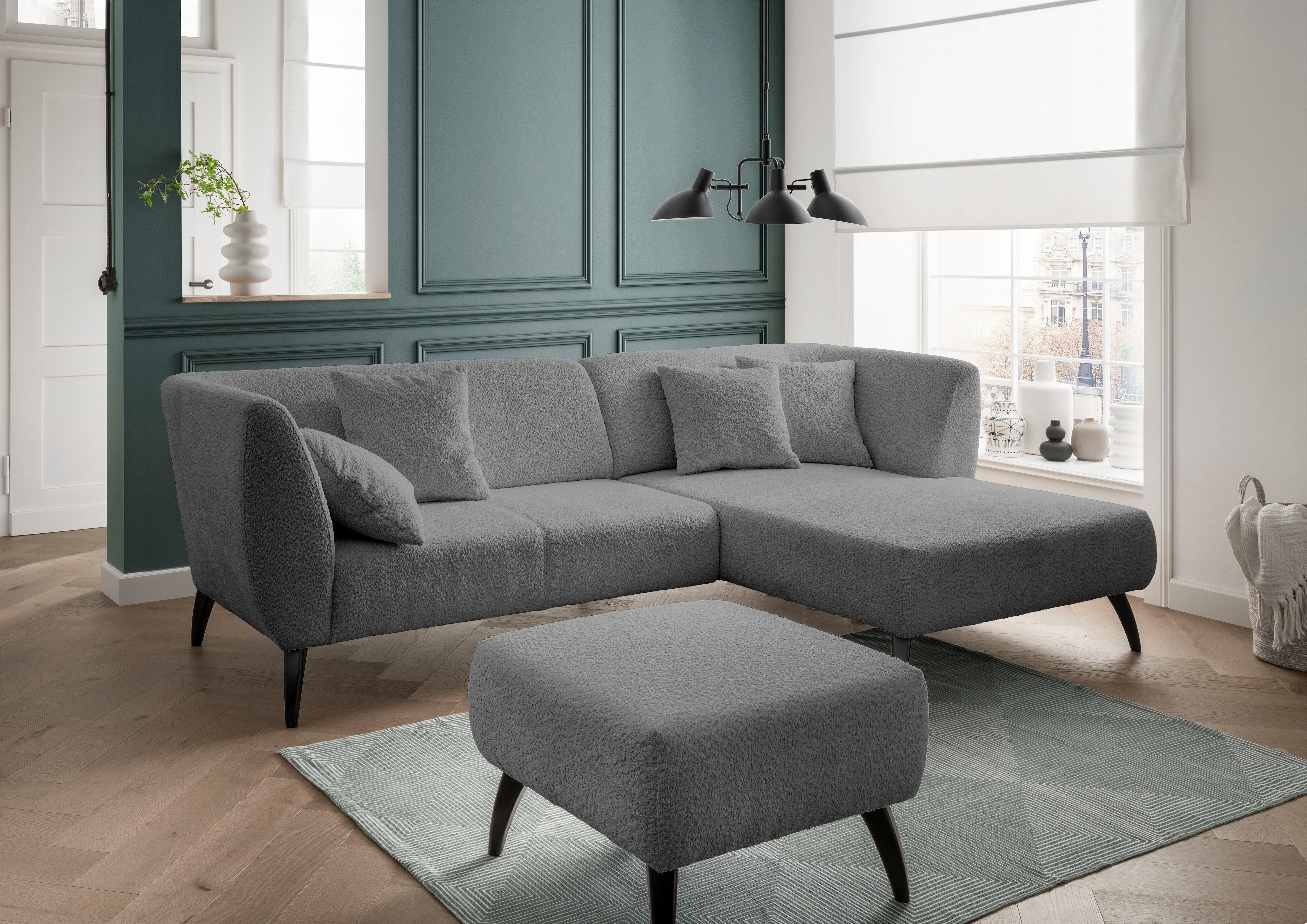 Home affaire Ecksofa "Lazio modern und bequem, schmale Armlehnen, tolle Detailverarbeitung" Holzfußfarbe wählbar, inkl. 4x Zierkissen
