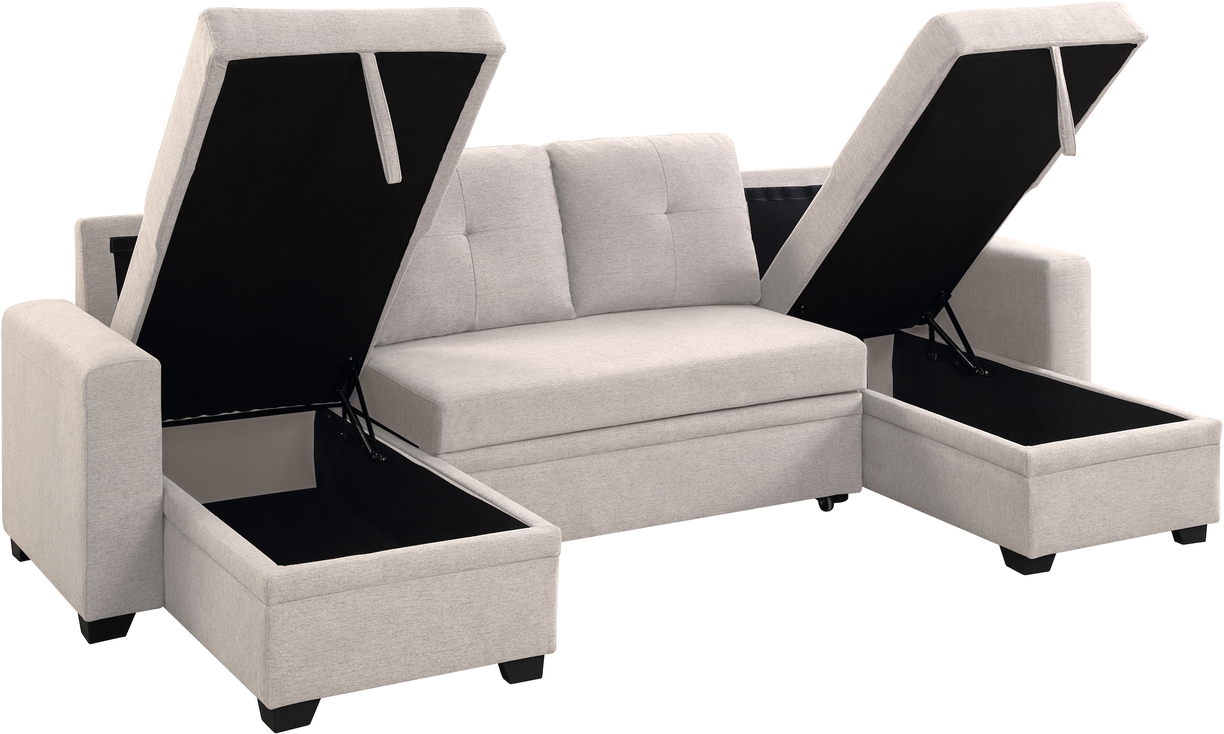 ATLANTIC home collection Wohnlandschaft »Gerrit U-Form«, Wohnlandschaft, Recamieren mit Bettkasten, Bettfunktion