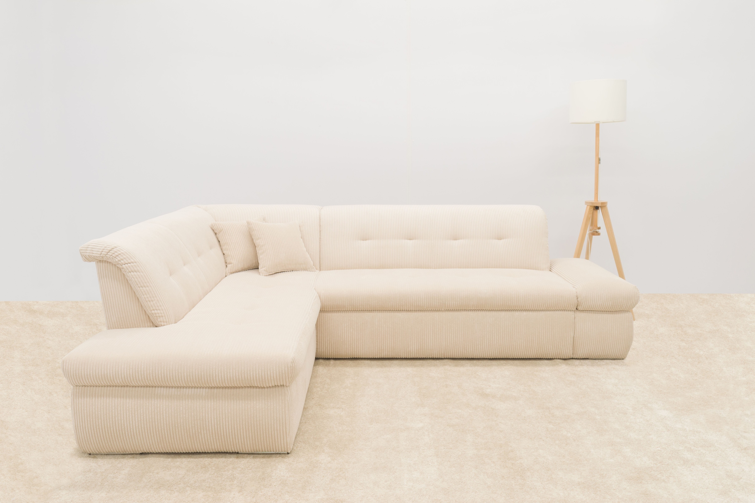 DOMO collection Ecksofa "MORIC 273x216 cm, L-Form, auch in Cord" wahlweise mit Bettfunktion und Armlehnenverstellung, auch in Cord