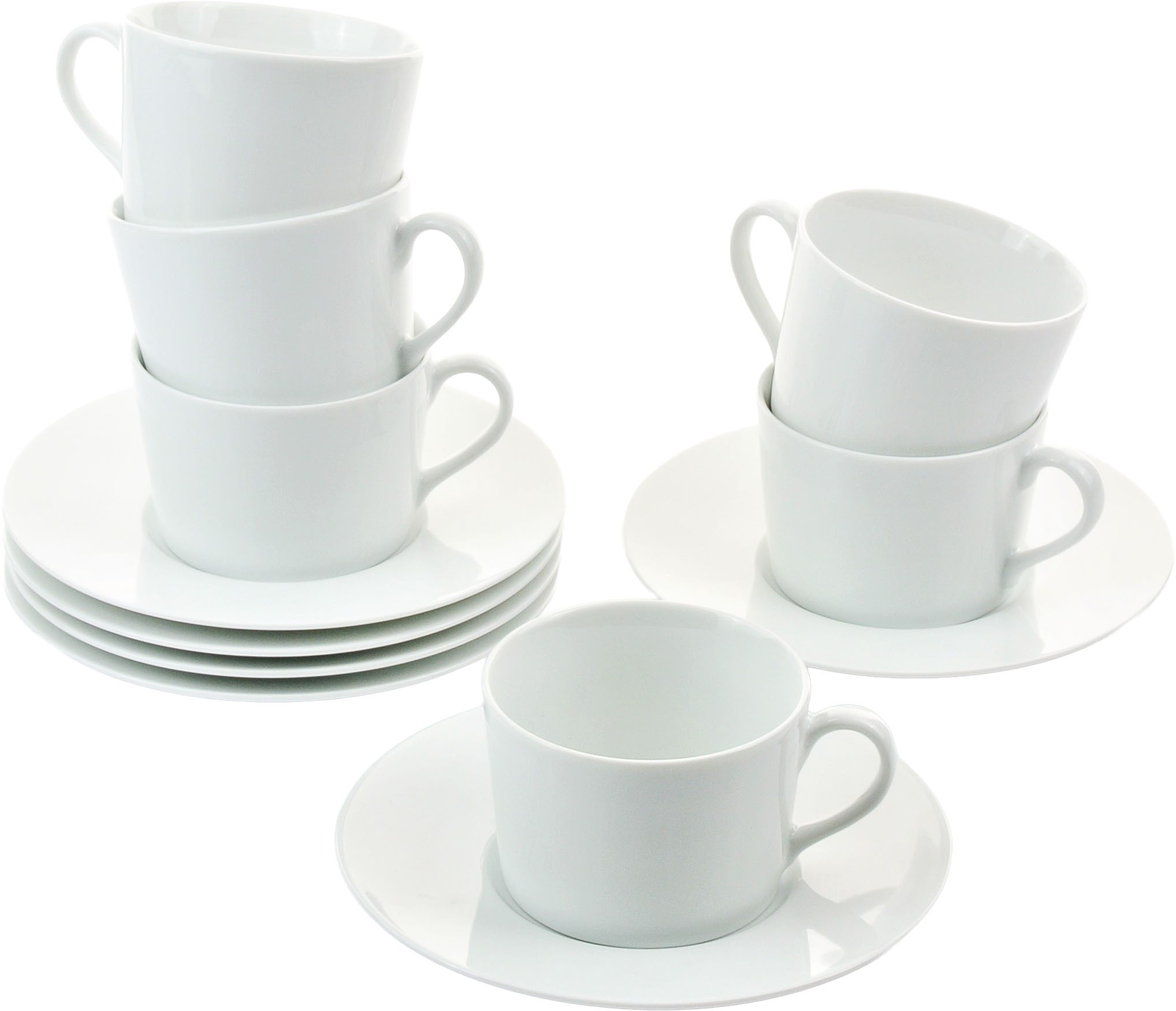 Retsch Arzberg Tasse »Kaffeetasse HEIKE WEISS komplett mit Untertasse, Set 12tlg. Porzellan«, (Set, 12 tlg.), Frühstückstassen für 6 Personen, klassisches Design in weiss