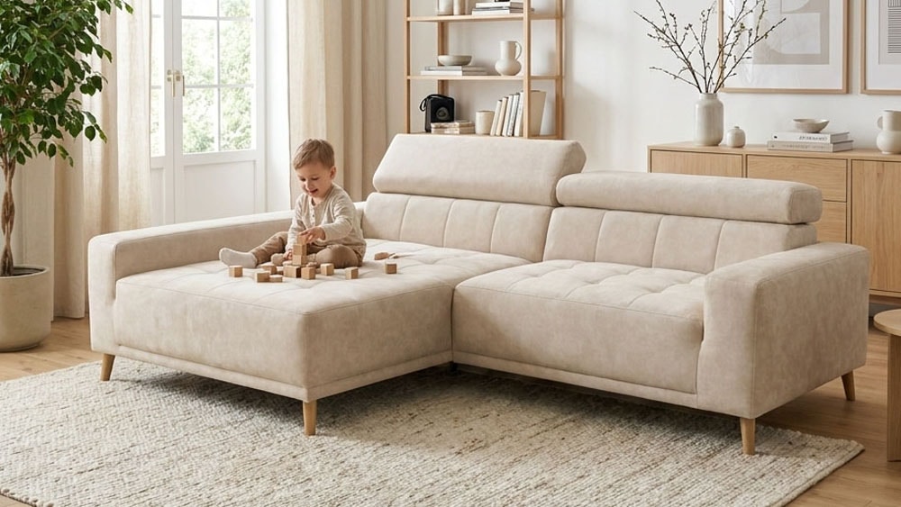 OTTO home "Greevy 248 x 172 cm mit Steppungen, für gängige Saugroboter geeignet" Kopfteile verstellbar, L-Form, aus Pet Friendly Bezug
