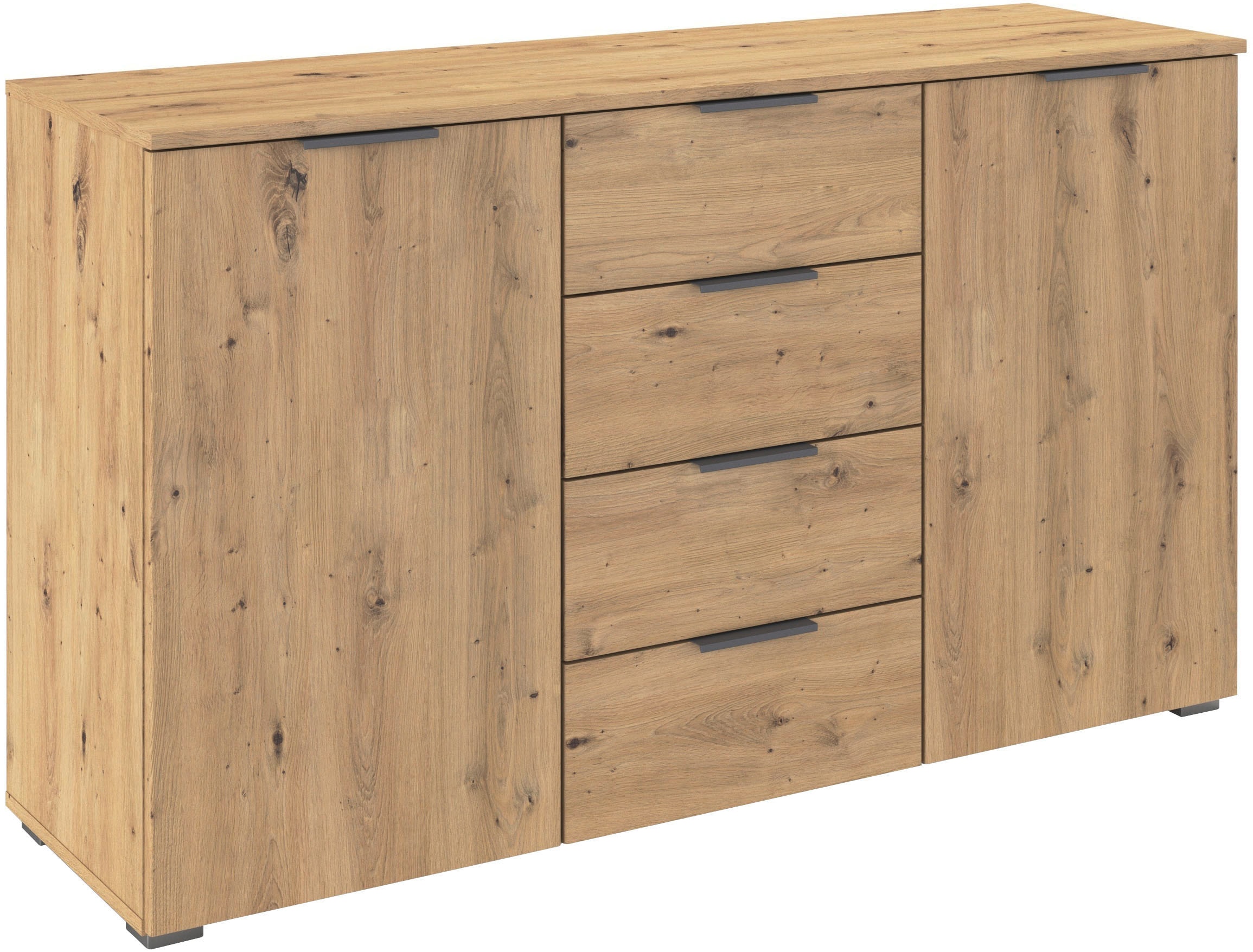 OTTO home Kombikommode "Sideboard Schubladenkommode AGORDO mit Dekor- oder Hochglanzfront" in zwei Griff-Farben, Breite 120 cm, vier große Schubladen, mit insgesamt 4 Einlegeböden MADE IN GERMANY