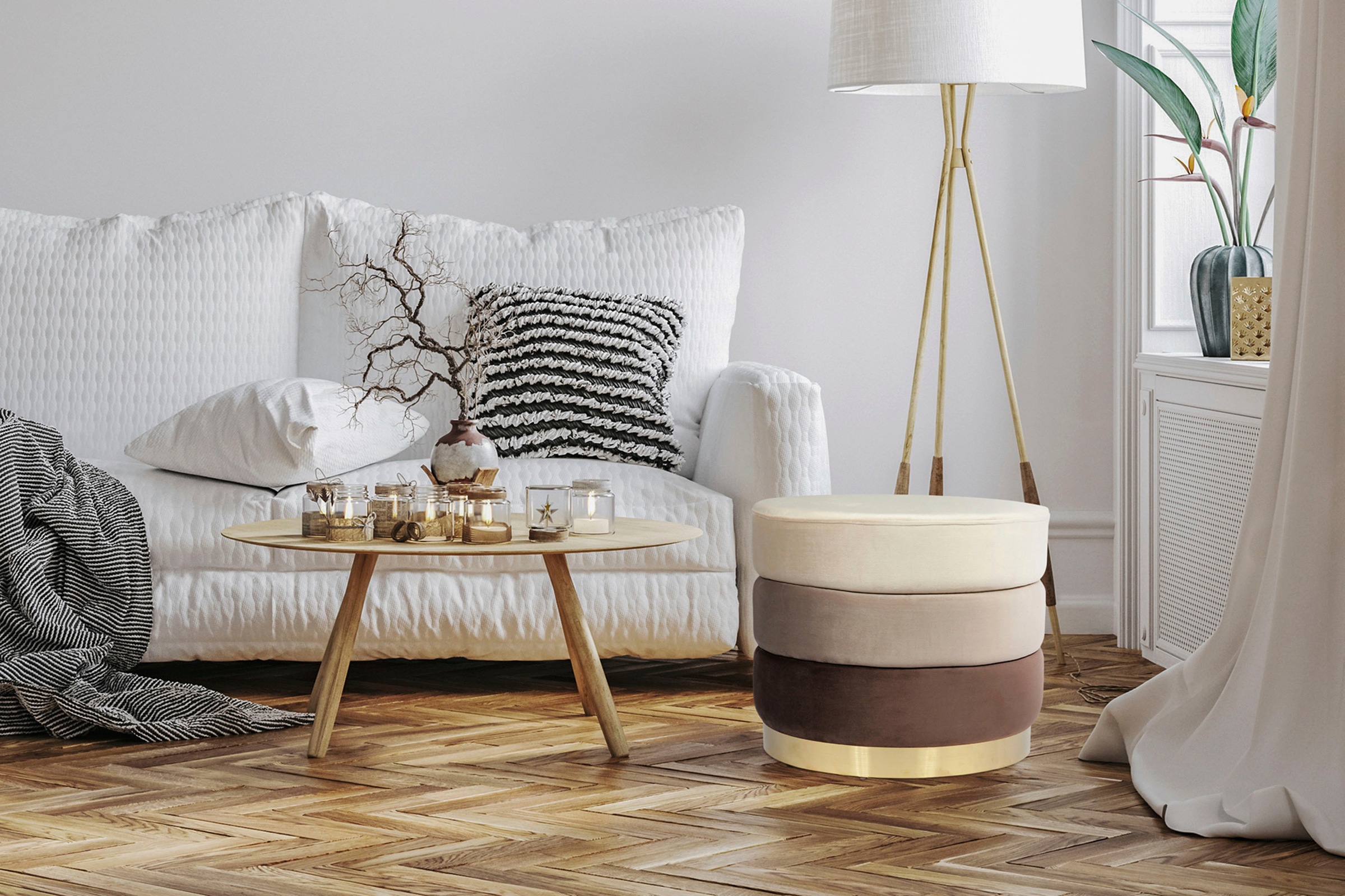 Kayoom Sitzhocker »Hocker Elyse, Edler Touch durch goldenen Sockel«, (1 St.), samtweich, hochwertig, Perfekt aufeinander abgestimmte Farben