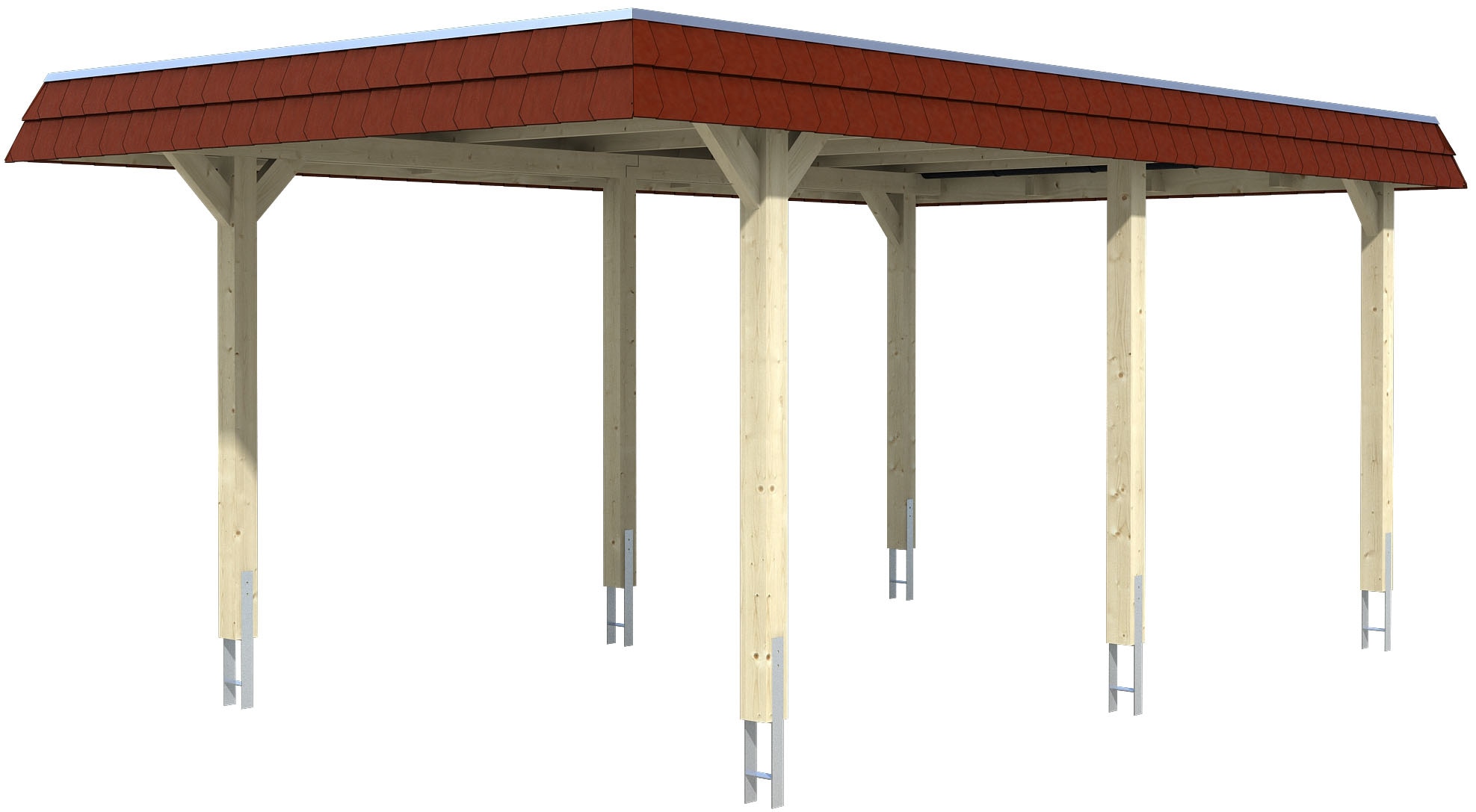 Skanholz Einzelcarport "Wendland", Leimholz-Fichte, 291 cm, Eiche hell, mit EPDM-Dach, rote Blende