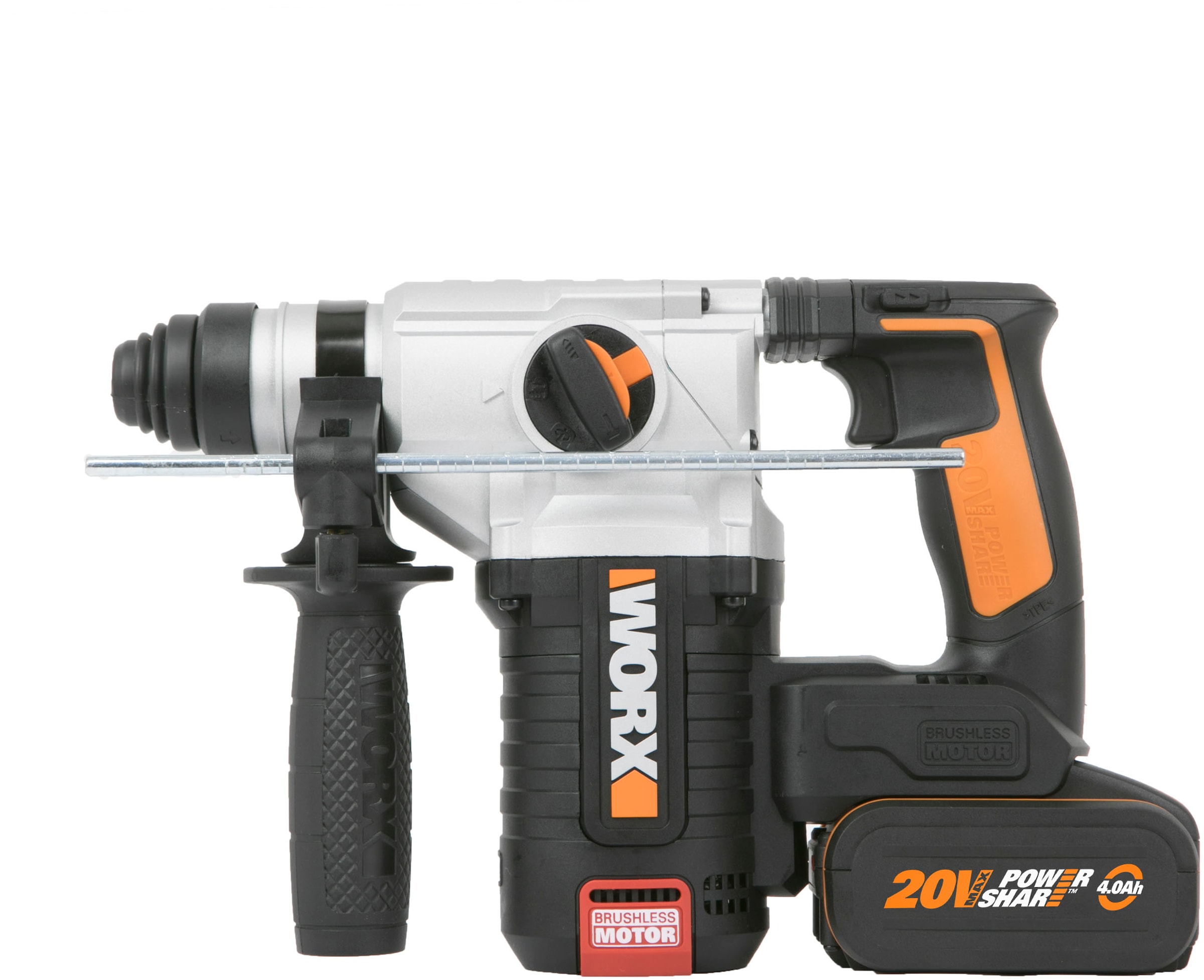 Worx Akku-Bohrhammer »NITRO WX380«, (Set), 3-IN-1, bürstenloser Motor, inkl. 2 Akkus &...