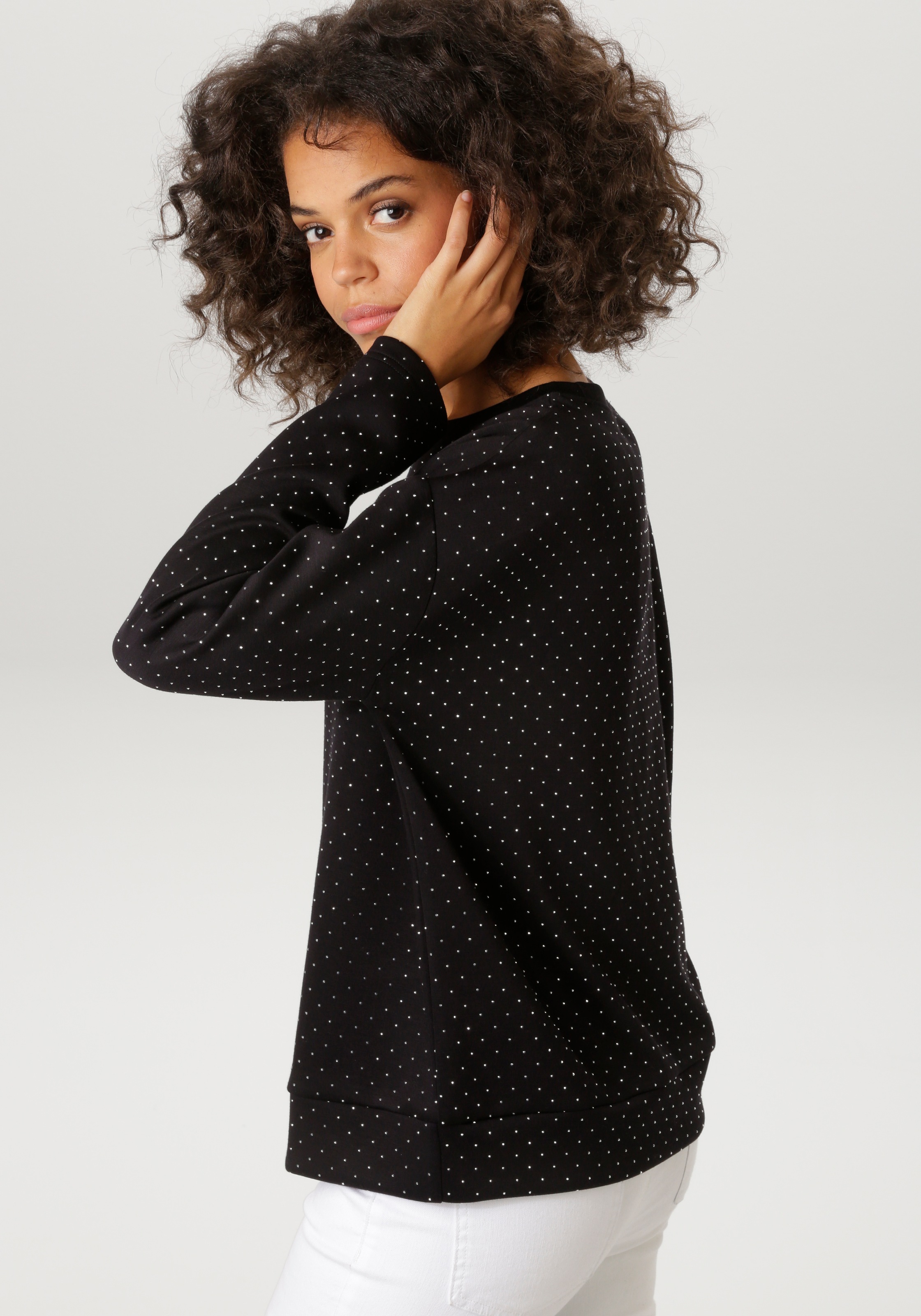 Aniston CASUAL Sweatshirt, allover mit kleinen Glitzersteinchen Verziert - günstig online kaufen