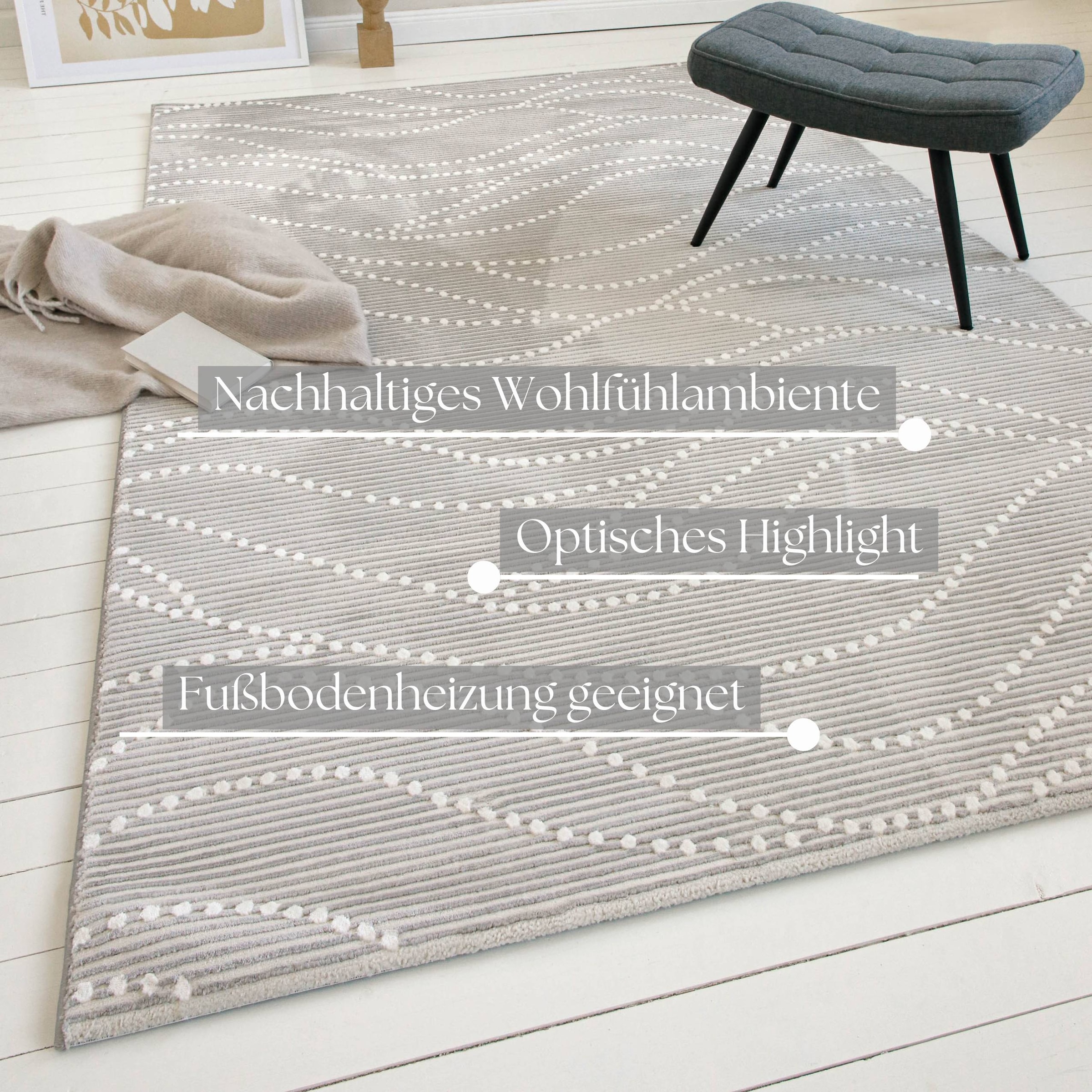 my home Teppich »Adlee«, rechteckig, 12 mm Höhe, Kurzflorteppich, gewebt, geometrisch, Wohnzimmer, modern, Punkte