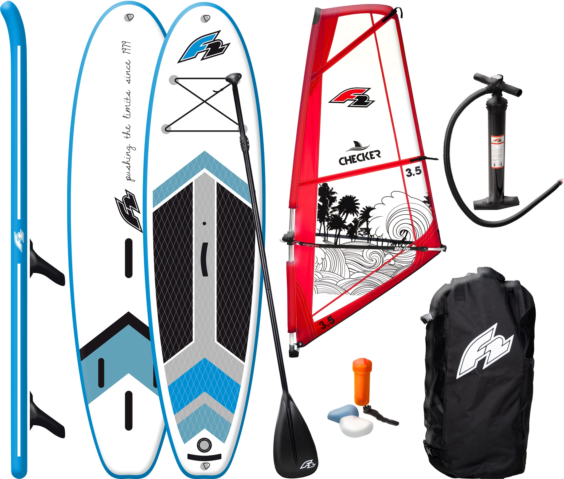 F2 Inflatable SUPBoard »F2 Team Windsurf mit 3,5qm Rigg«, (Set, 6 tlg