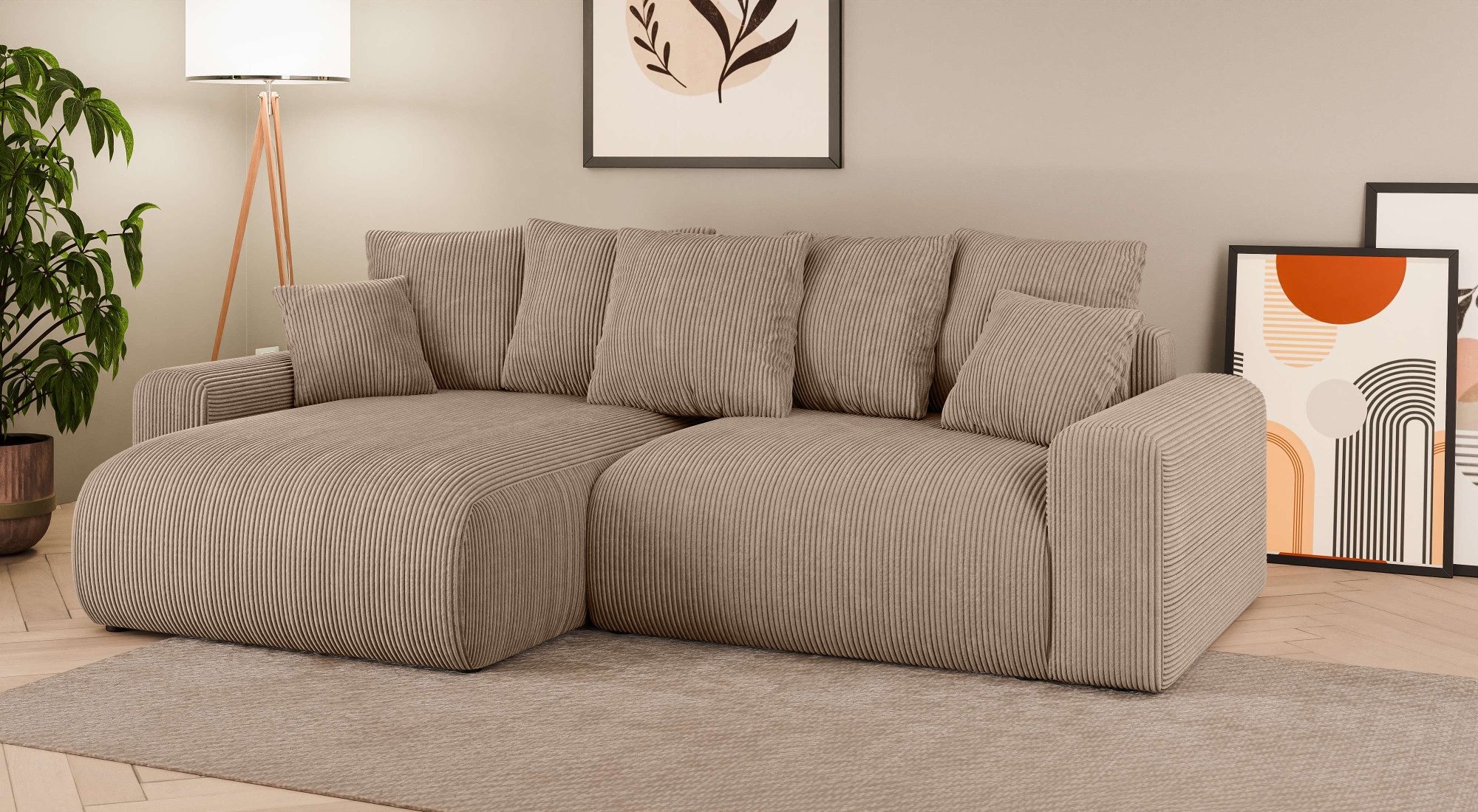 Home affaire Ecksofa »LAKESIDE klein mit Bettfunktion und Bettkasten, B/T/H 235/142/84 cm«, L-Form, Recamiere beidseitig montierbar, mit Wellenunterfederung