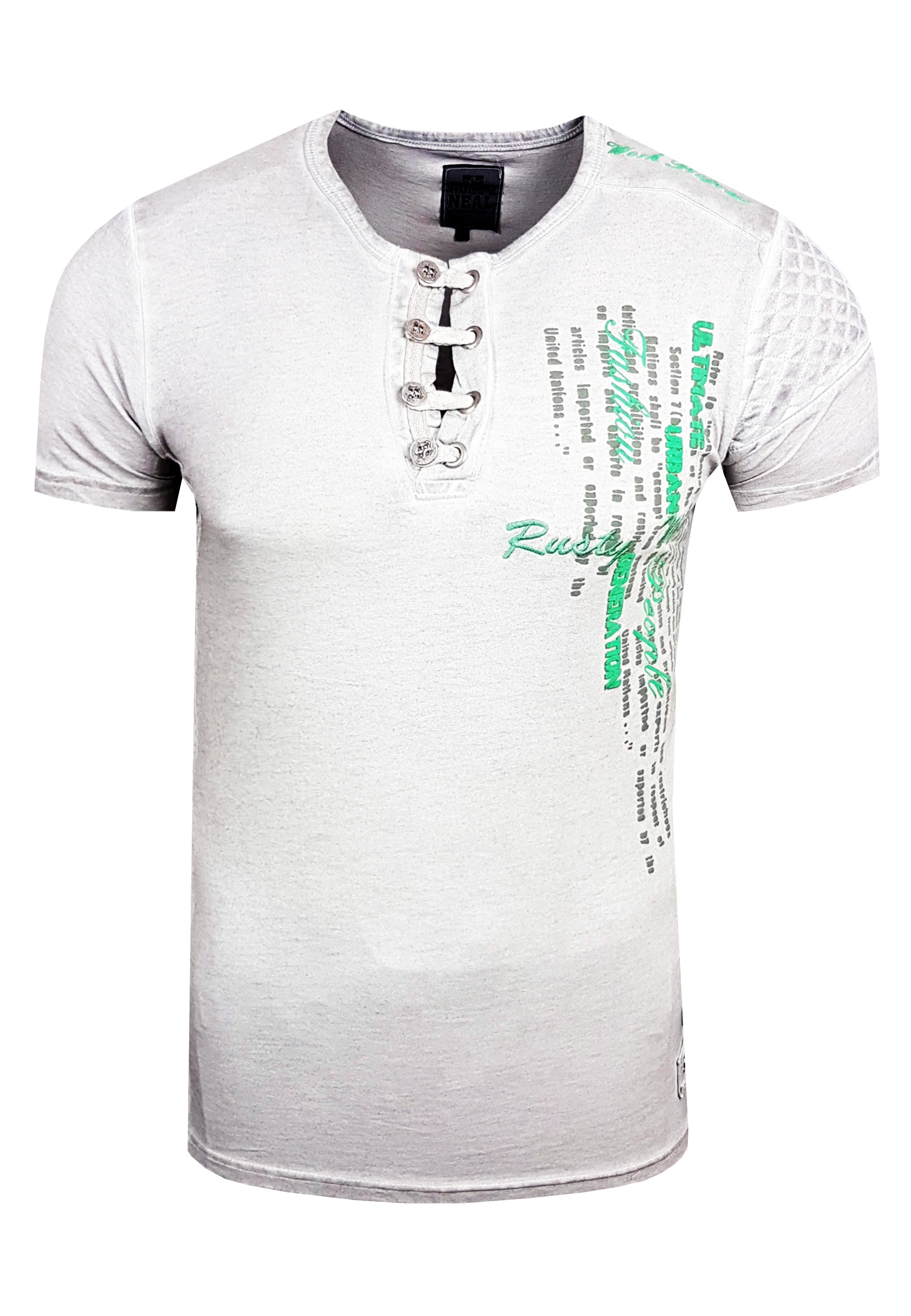 Rusty Neal T-Shirt, mit schicker Knopfleiste