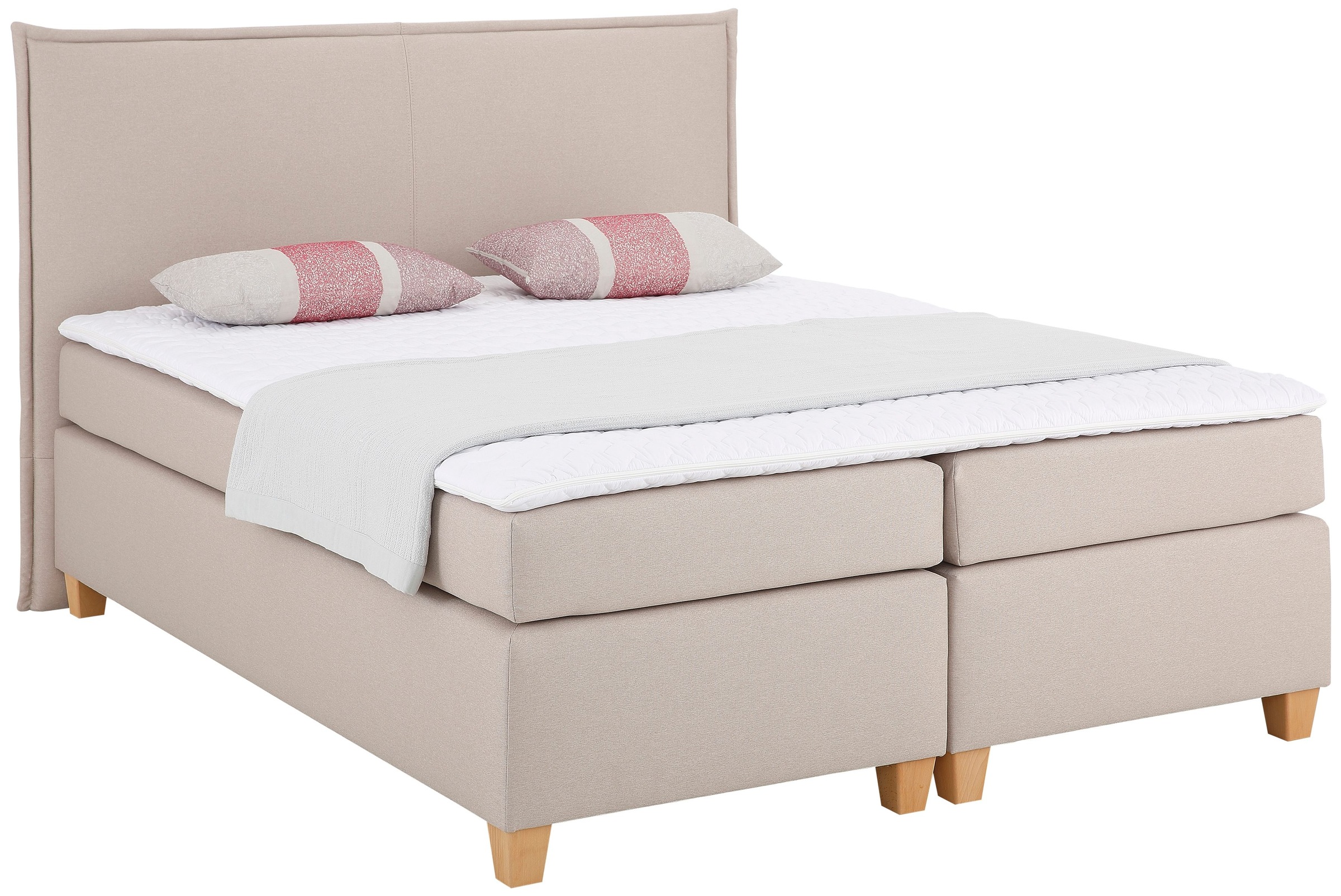 Boxspringbett HOME AFFAIRE "Houssay", beige, B:192cm L:205cm, Struktur fein (100% Polyester), Komplettbetten, Boxspringbett, inkl. Topper, 5 Breiten, 2 Härtegraden auch in Überlänge 220 cm 3