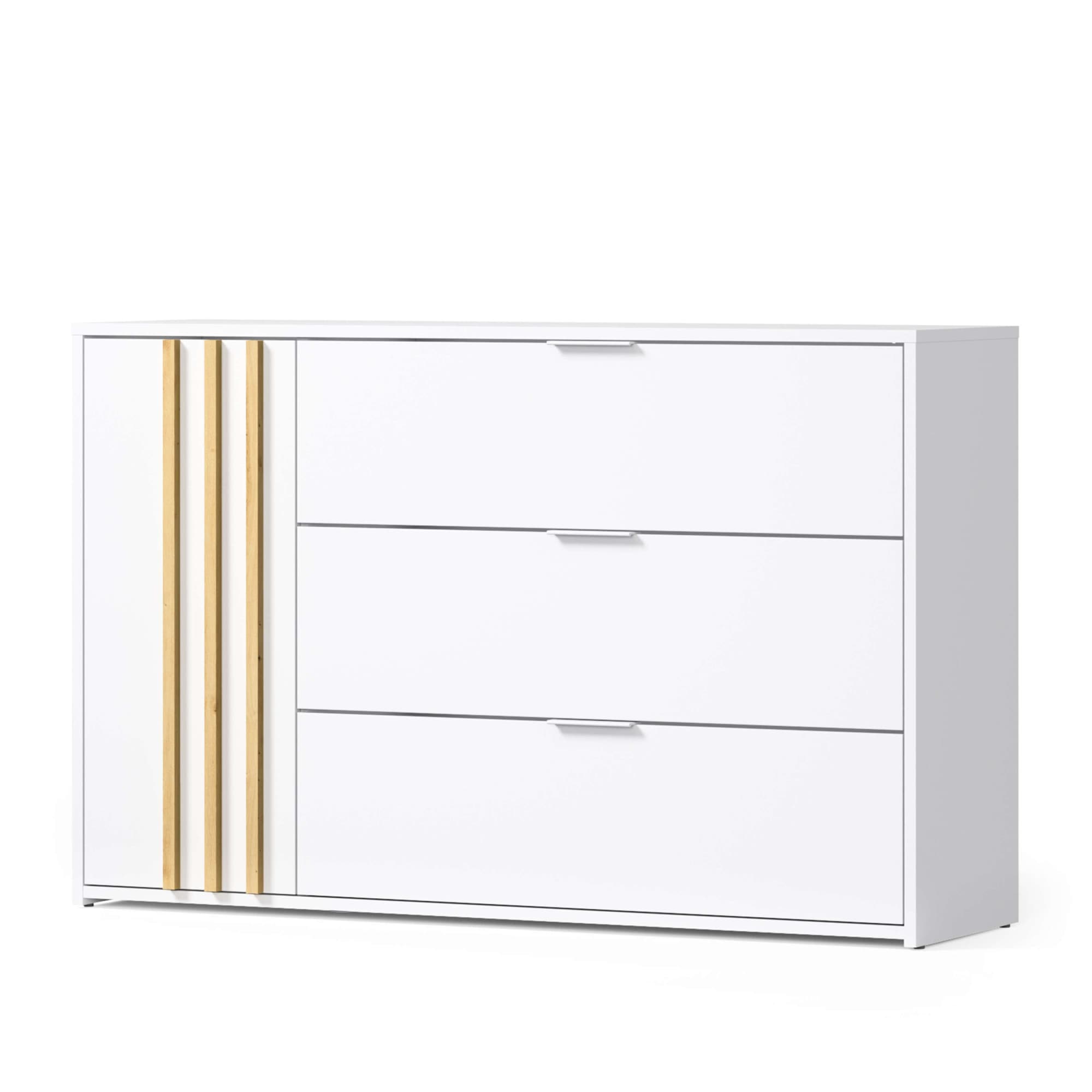INOSIGN Kommode »Kommode Calera mit Drehtür, 3 Schubladen und MDF-Lamellen«, Kommode B/H/T 125/79,8/35 cm
