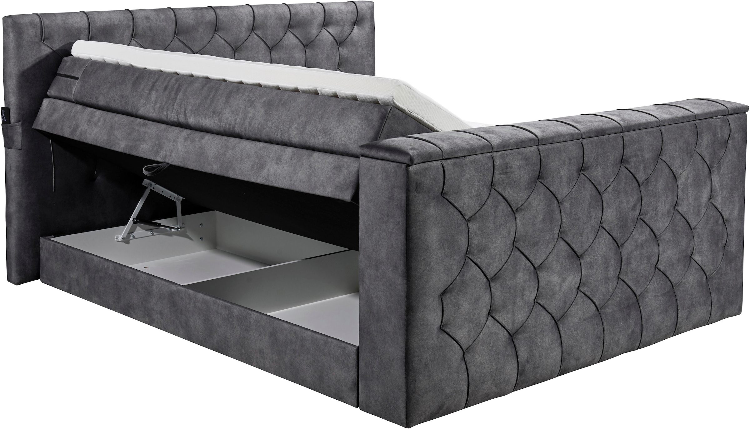 ED EXCITING DESIGN Boxspringbett »Springdale«, mit Bettkasten, motorisierter TV-Halterung, Duo-Matratze (H3/H4)