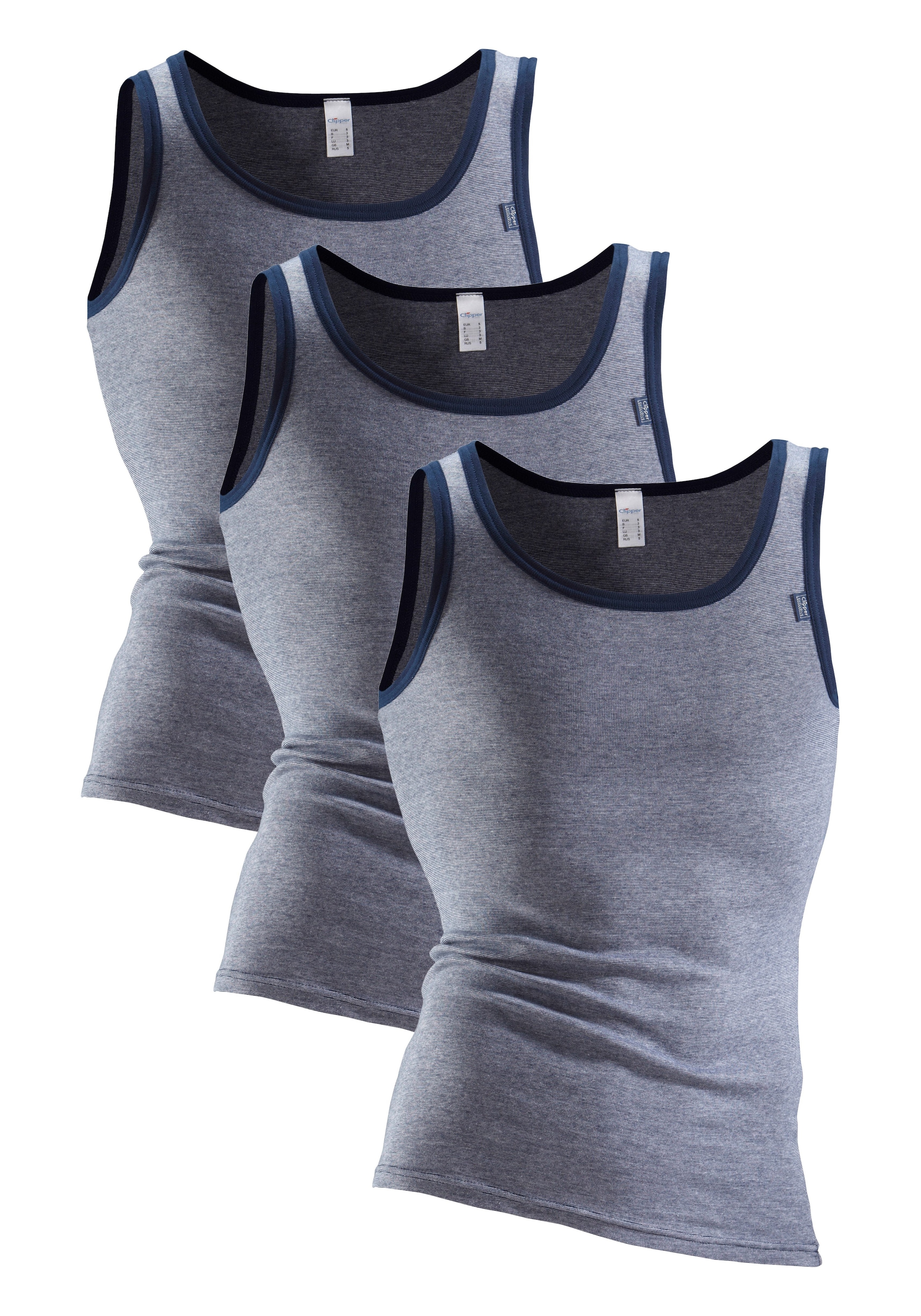 Herren Unterhemd "Tanktop für Herren", CLIPPER EXCLUSIVE, Gr. 4, blau, Feinripp, Obermaterial: 100% Baumwolle, meliert, Unterhemden, modische Optik:
